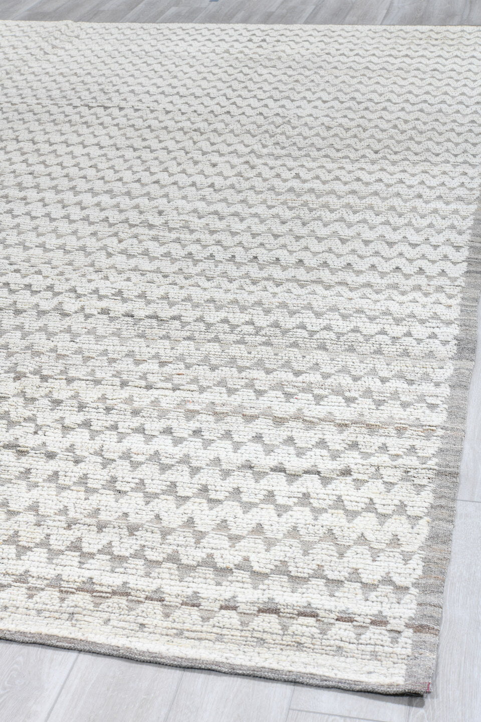10' x 14' one-of-a-kind handmade vintage Tulu large size rug. Color palette: ivory, gray, taupe, cream, beige