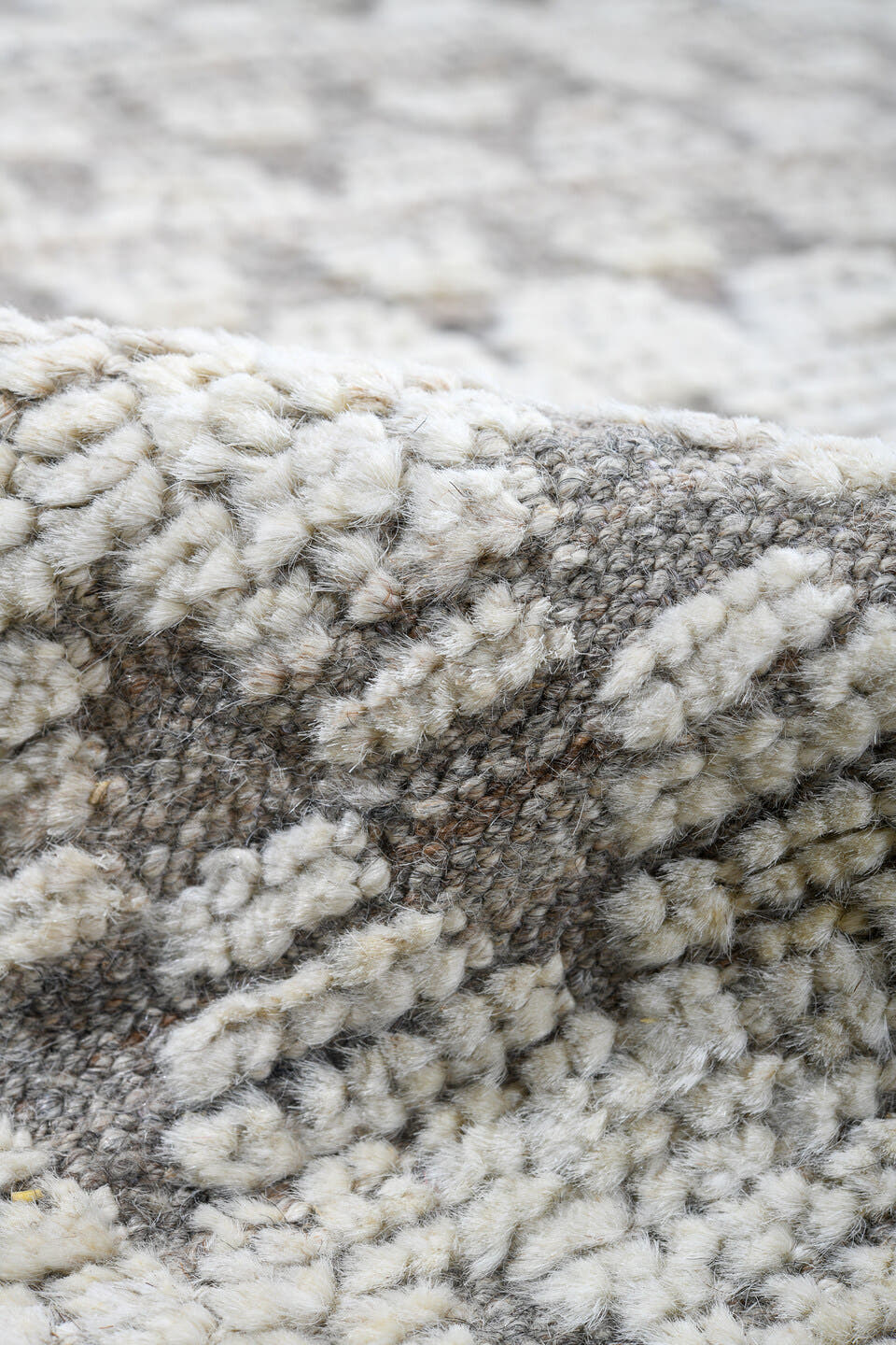 10' x 14' one-of-a-kind handmade vintage Tulu large size rug. Color palette: ivory, gray, taupe, cream, beige