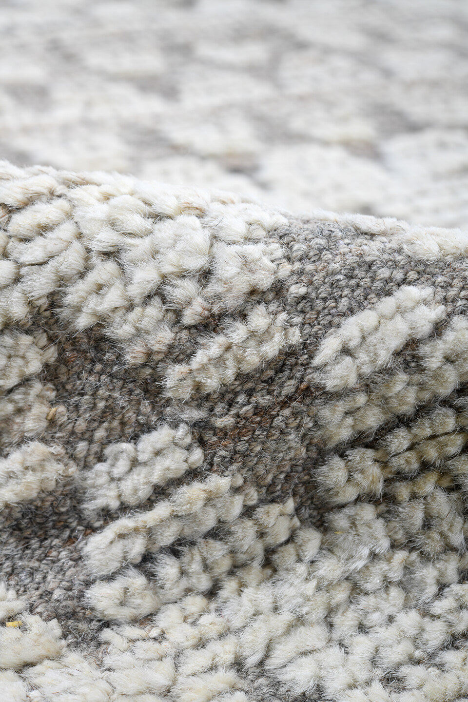 10' x 14' one-of-a-kind handmade vintage Tulu large size rug. Color palette: ivory, gray, taupe, cream, beige