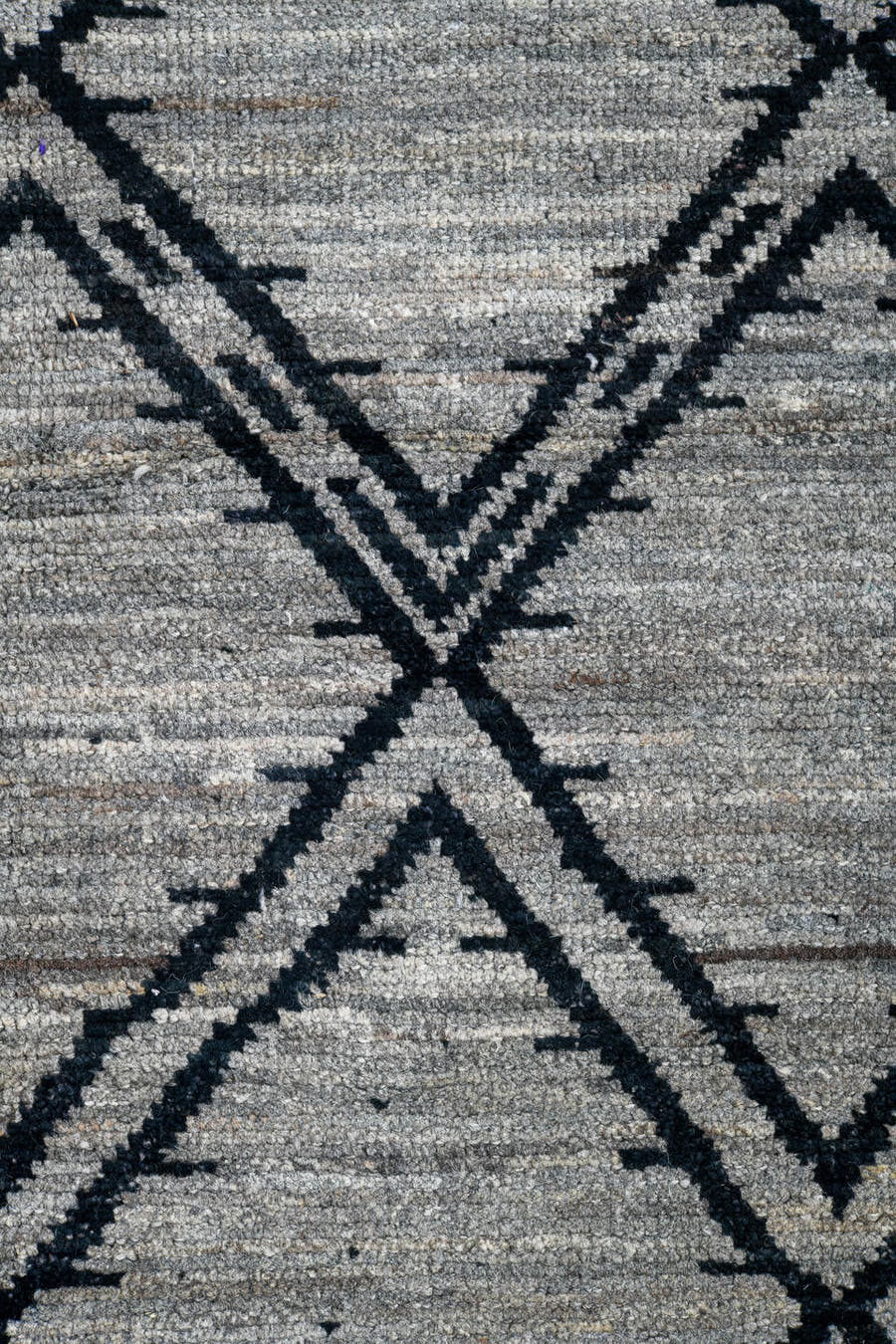 10' x 13' one-of-a-kind handmade vintage Tulu large size rug. Color palette: ivory, charcoal, gray, black