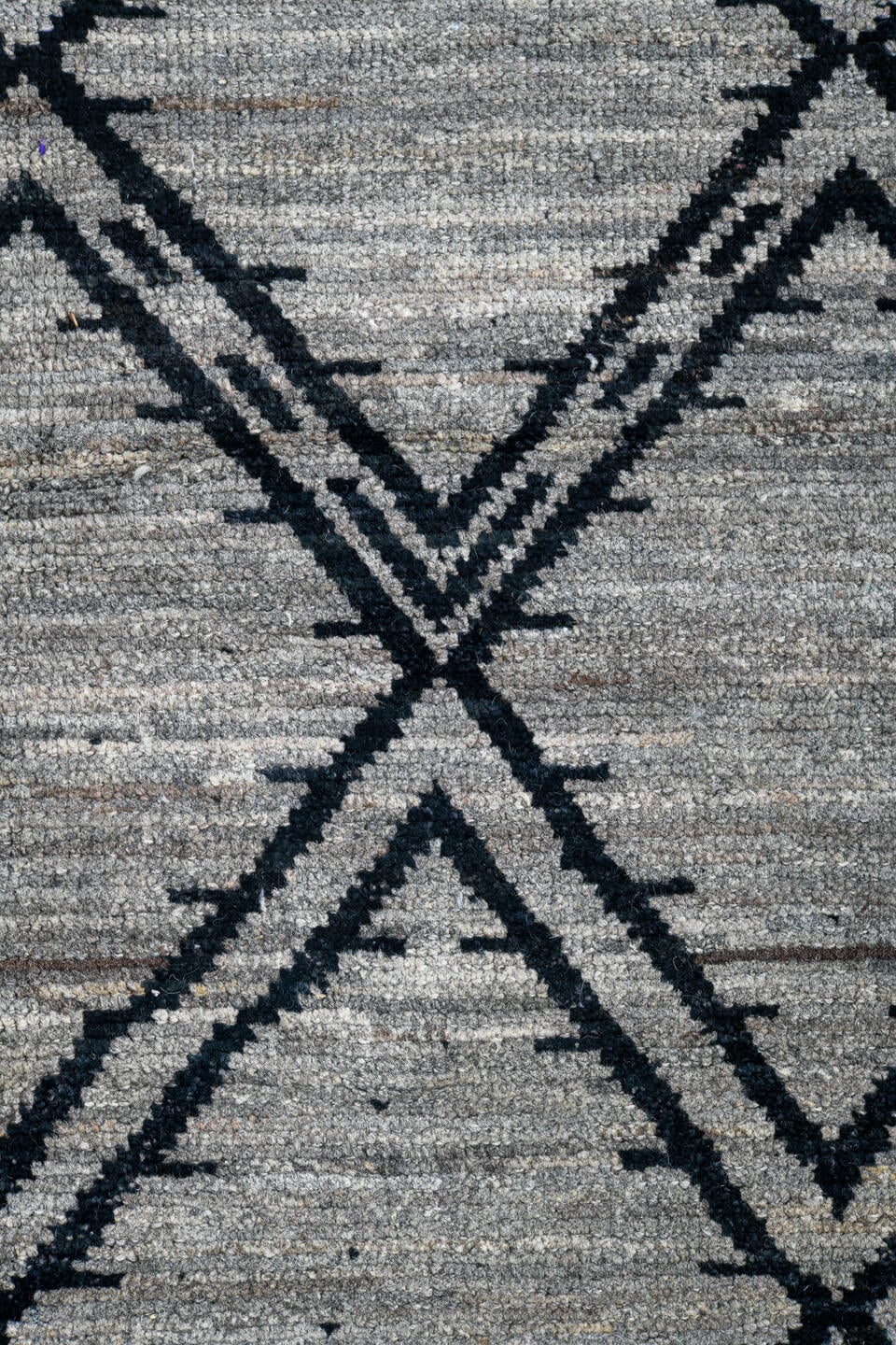 10' x 13' one-of-a-kind handmade vintage Tulu large size rug. Color palette: ivory, charcoal, gray, black