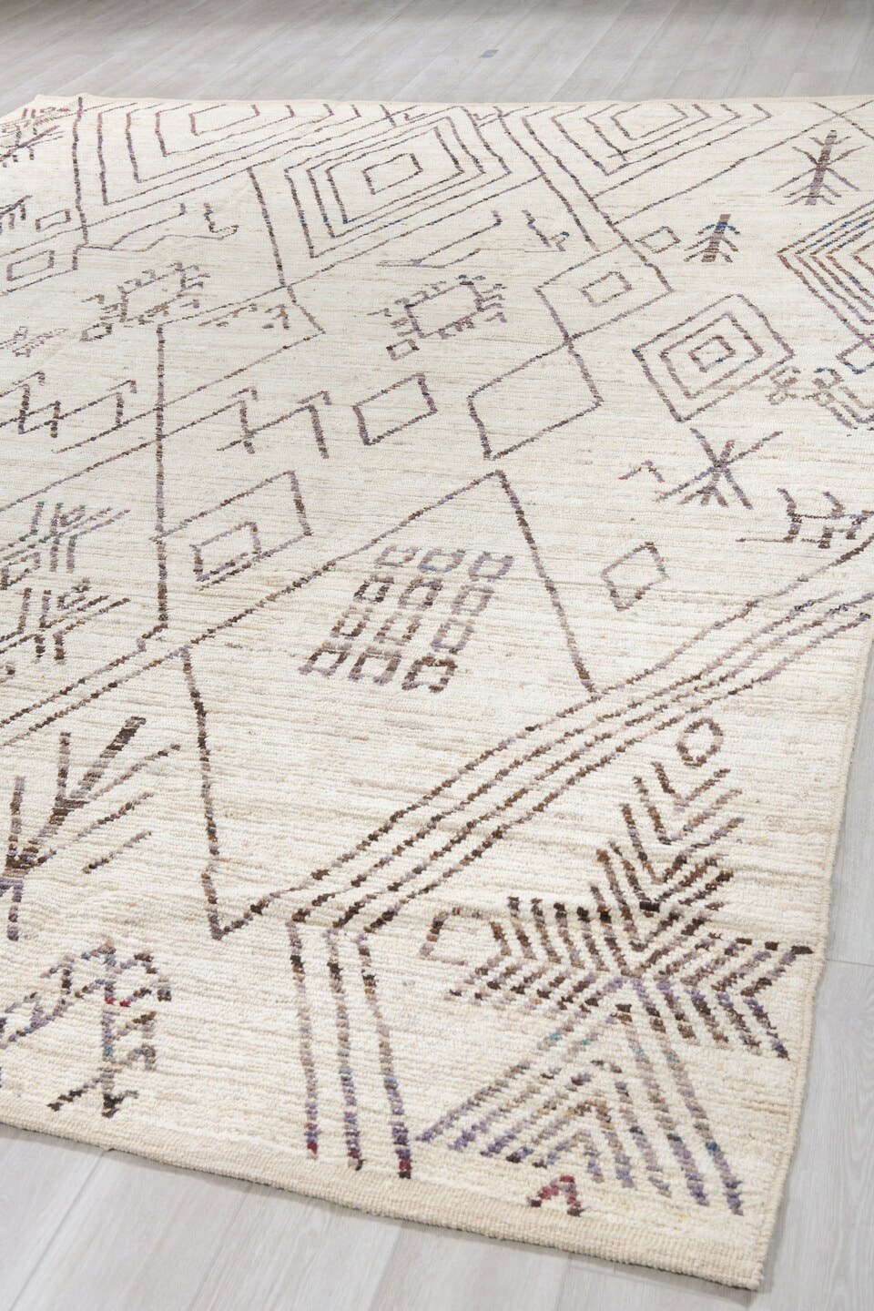 10' x 14' one-of-a-kind handmade vintage Tulu large size rug. Color palette: ivory, charcoal, taupe, brown, camel, gray