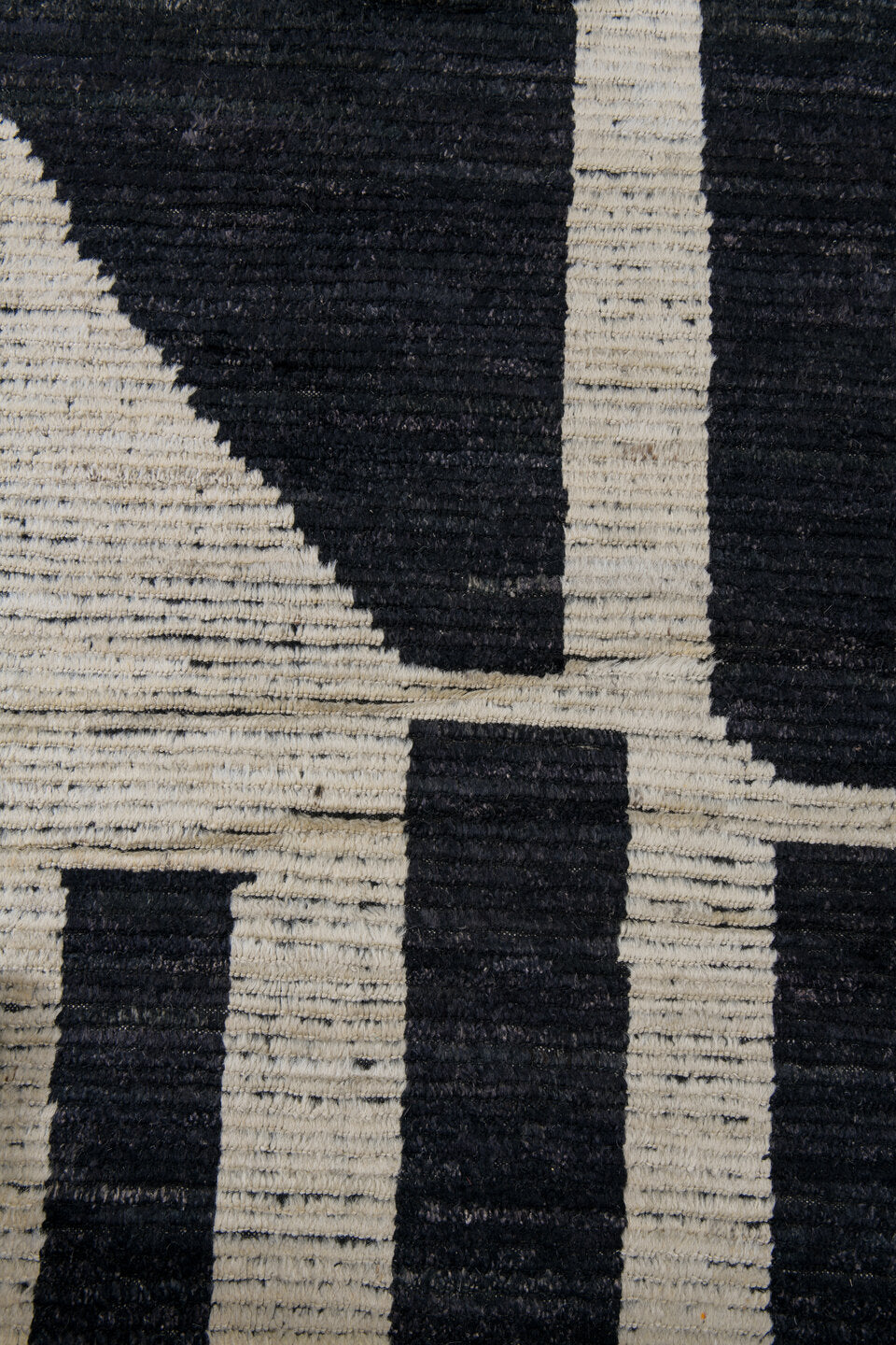 11' x 14' one-of-a-kind handmade vintage Tulu oversize rug. Color palette: ivory, black, charcoal, gray