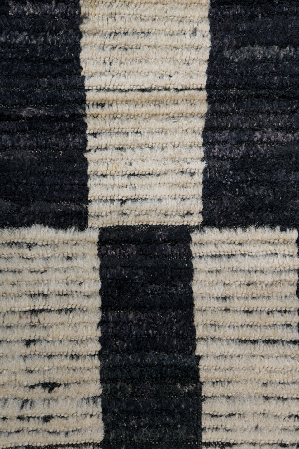 11' x 14' one-of-a-kind handmade vintage Tulu oversize rug. Color palette: ivory, black, charcoal, gray