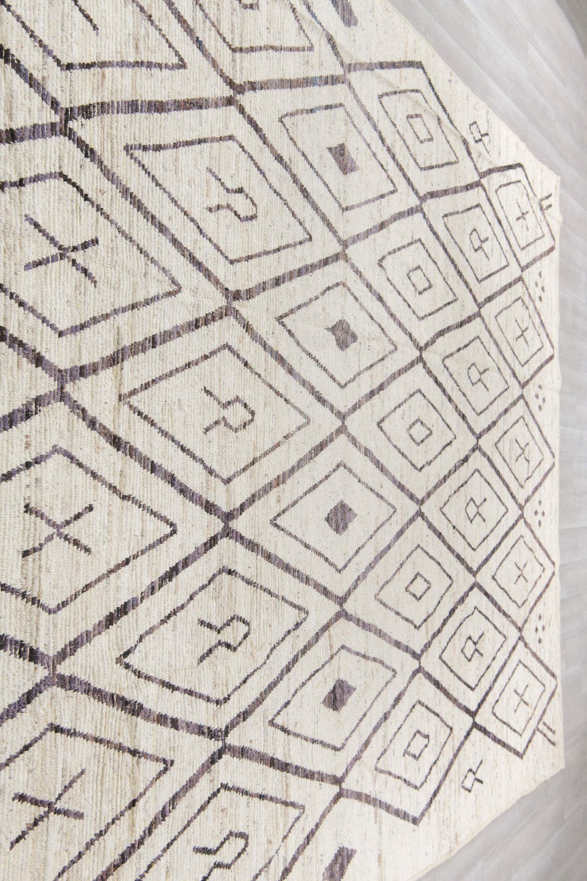 10' x 14' one-of-a-kind handmade vintage Tulu large size rug. Color palette: ivory, cream, charcoal, taupe, brown, black