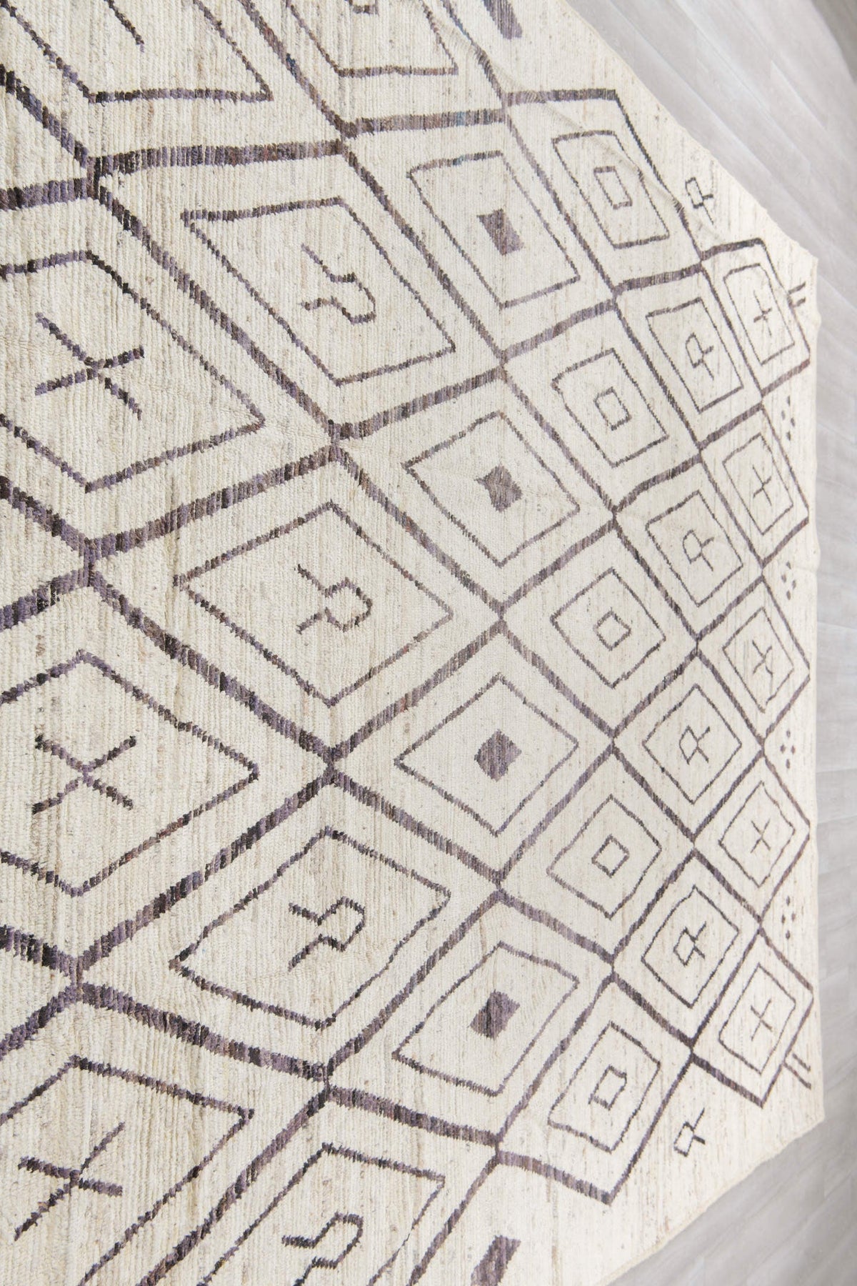 10' x 14' one-of-a-kind handmade vintage Tulu large size rug. Color palette: ivory, cream, charcoal, taupe, brown, black