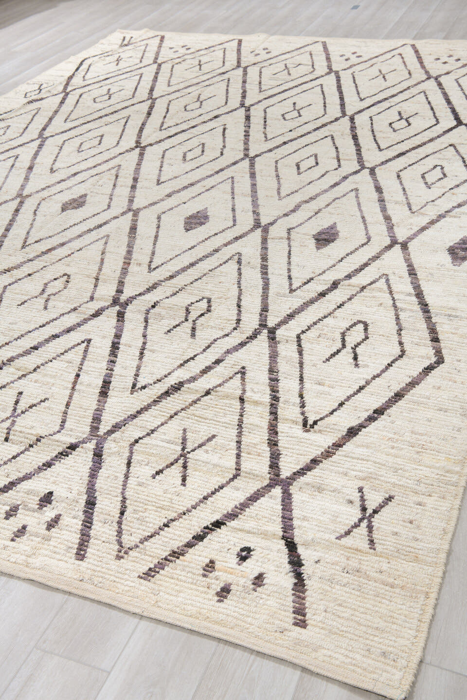 10' x 14' one-of-a-kind handmade vintage Tulu large size rug. Color palette: ivory, cream, charcoal, taupe, brown, black