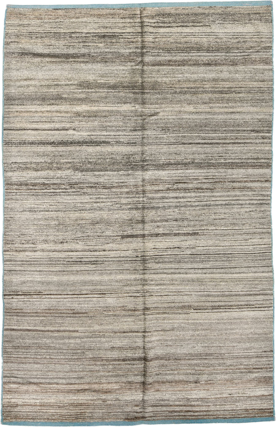 6' x 9' one-of-a-kind handmade vintage Tulu medium size rug. Color palette: taupe, ivory, charcoal, camel, sky_blue, beige