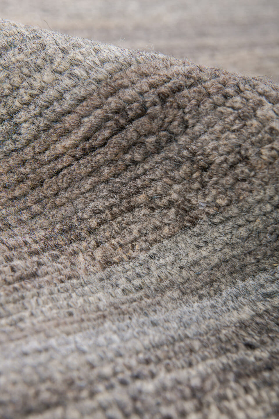 6' x 9' one-of-a-kind handmade vintage Tulu medium size rug. Color palette: taupe, ivory, charcoal, camel, sky_blue, beige