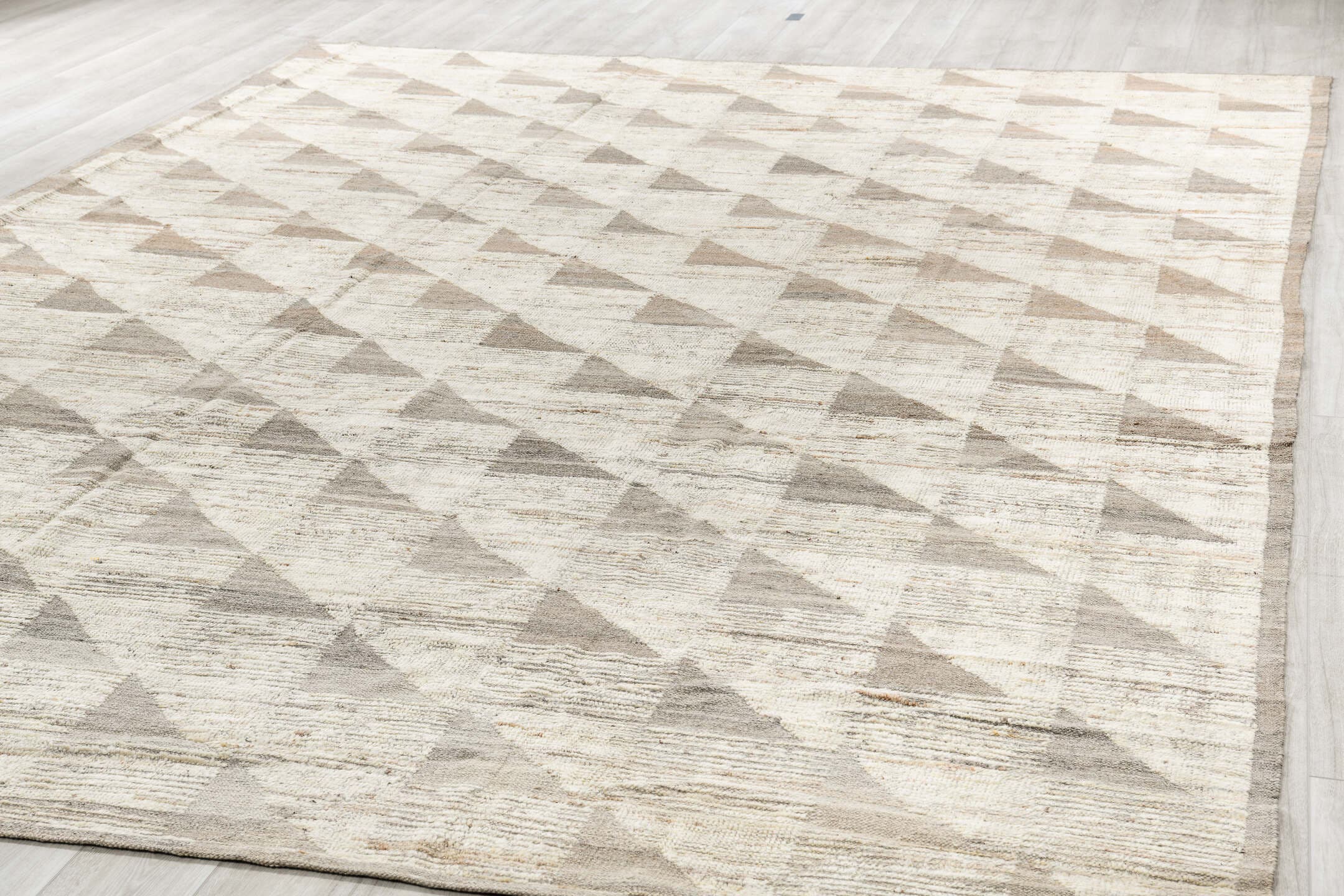 10' x 14' one-of-a-kind handmade vintage Tulu large size rug. Color palette: ivory, taupe, cream, beige, stone, gray