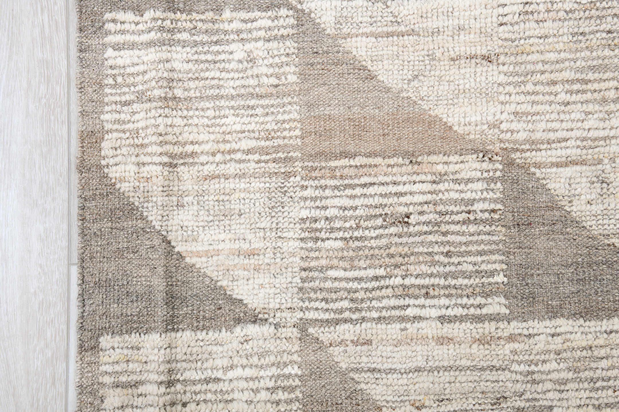10' x 14' one-of-a-kind handmade vintage Tulu large size rug. Color palette: ivory, taupe, cream, beige, stone, gray