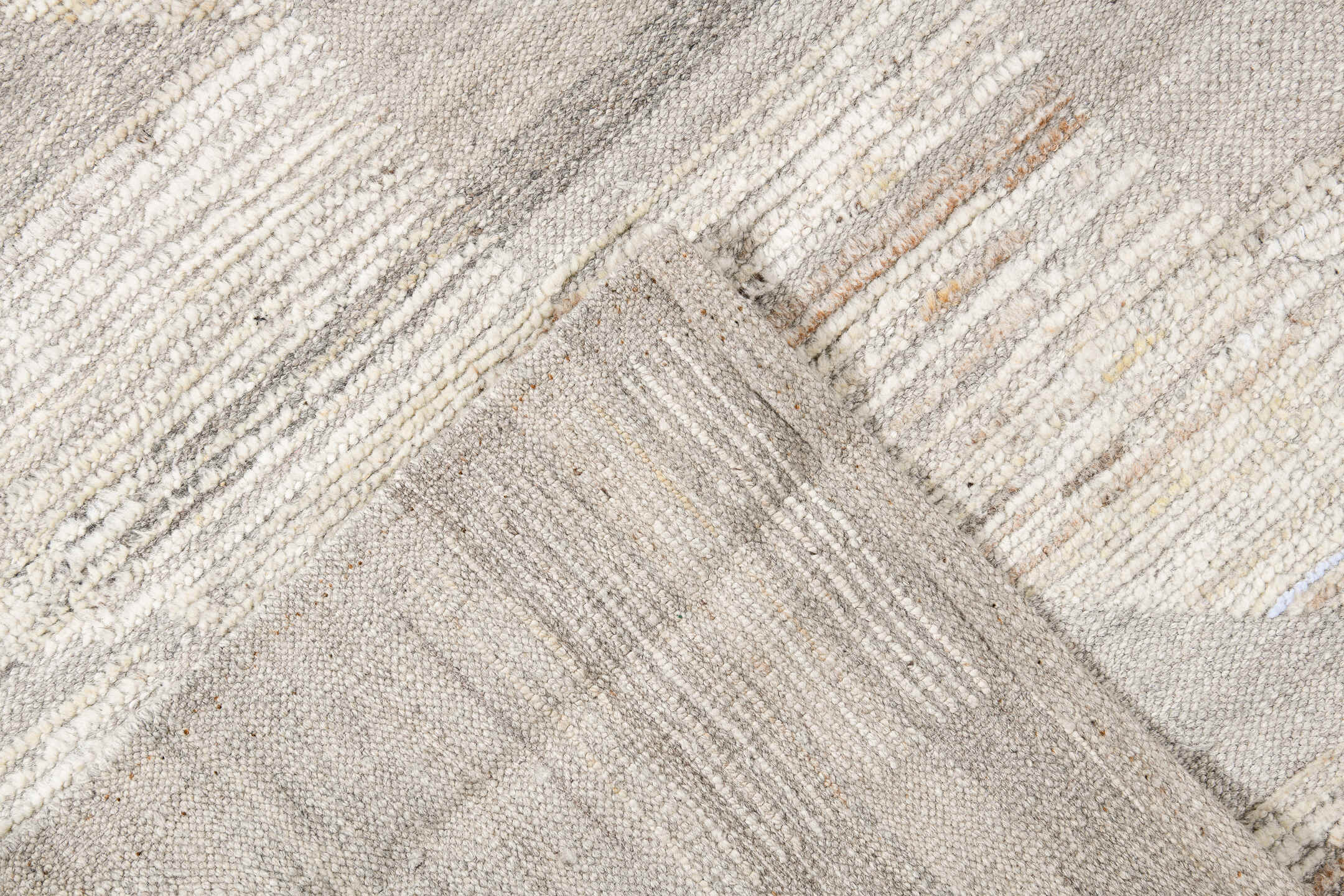 10' x 14' one-of-a-kind handmade vintage Tulu large size rug. Color palette: ivory, taupe, cream, beige, stone, gray