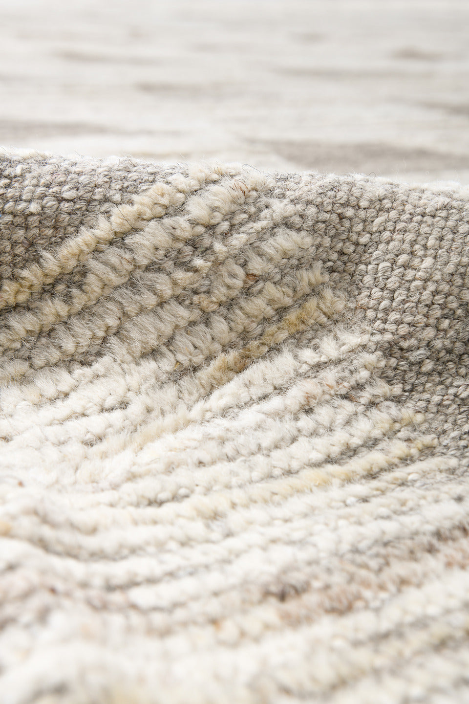 10' x 14' one-of-a-kind handmade vintage Tulu large size rug. Color palette: ivory, taupe, cream, beige, stone, gray