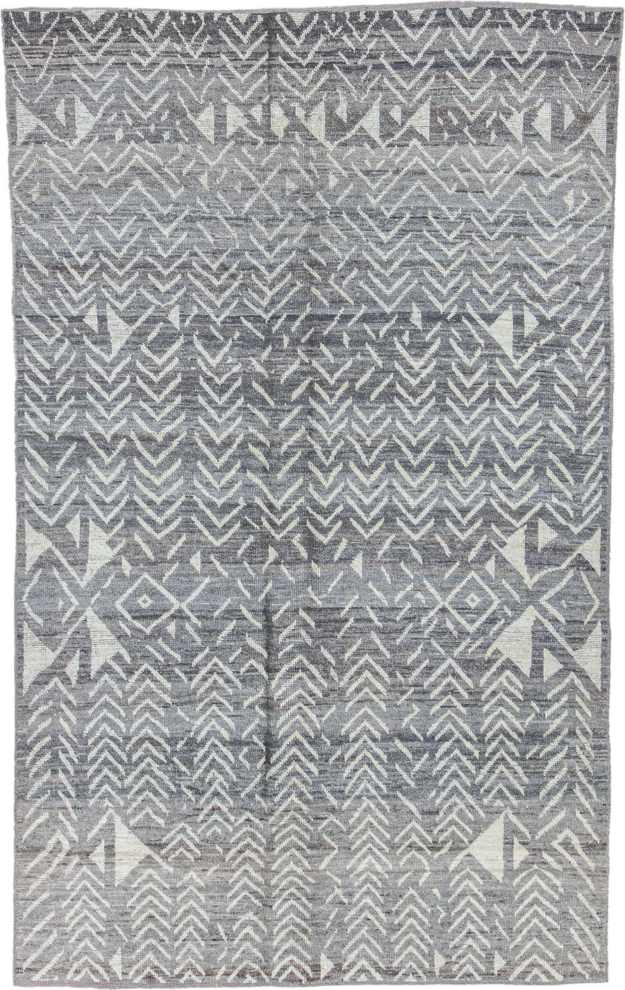5' x 9' one-of-a-kind handmade vintage Tulu medium size rug. Color palette: gray, ivory, charcoal, taupe, black, beige