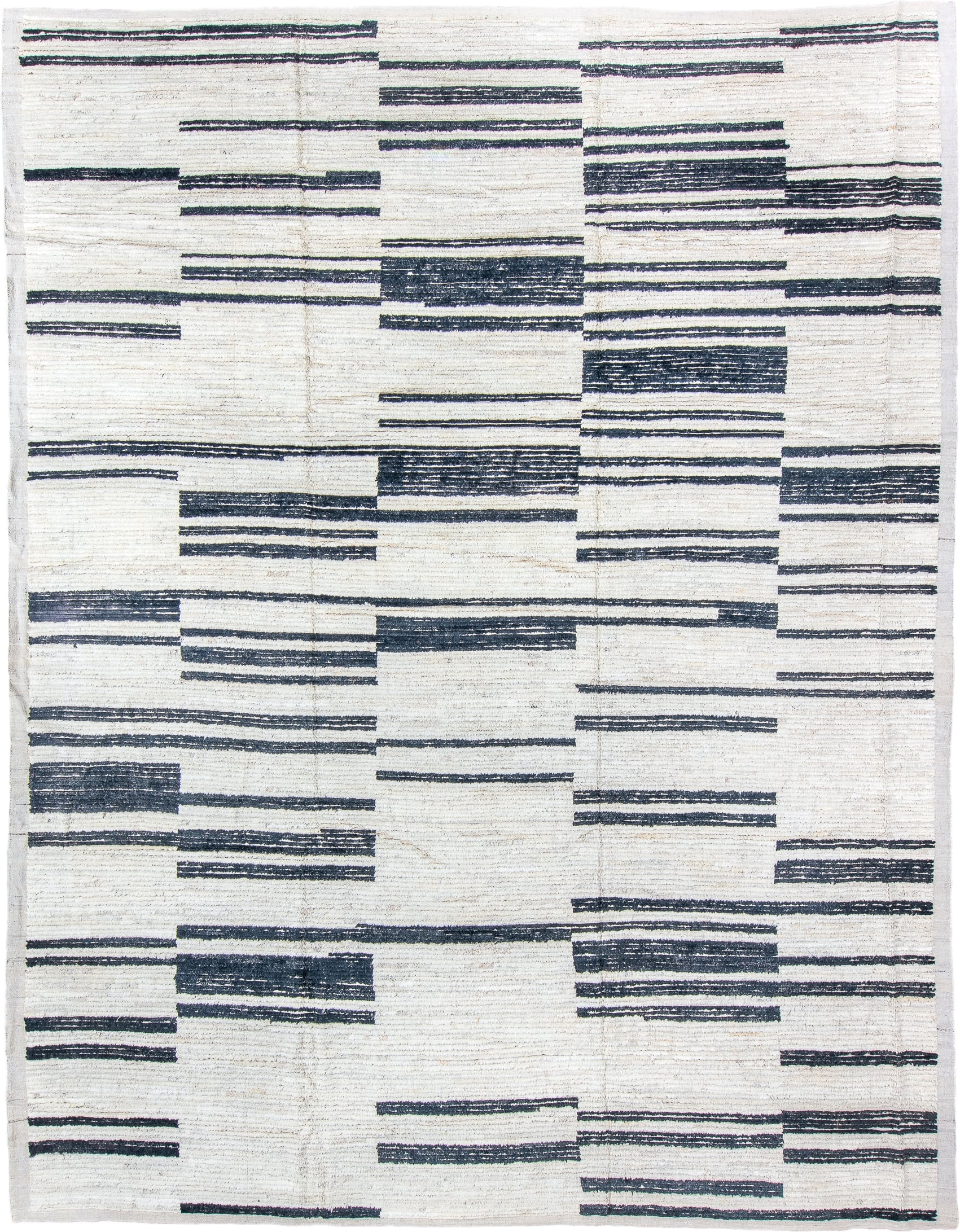 10' x 14' one-of-a-kind handmade vintage Tulu large size rug. Color palette: ivory, charcoal, black, gray