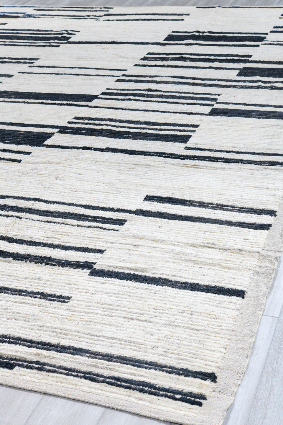 10' x 14' one-of-a-kind handmade vintage Tulu large size rug. Color palette: ivory, charcoal, black, gray