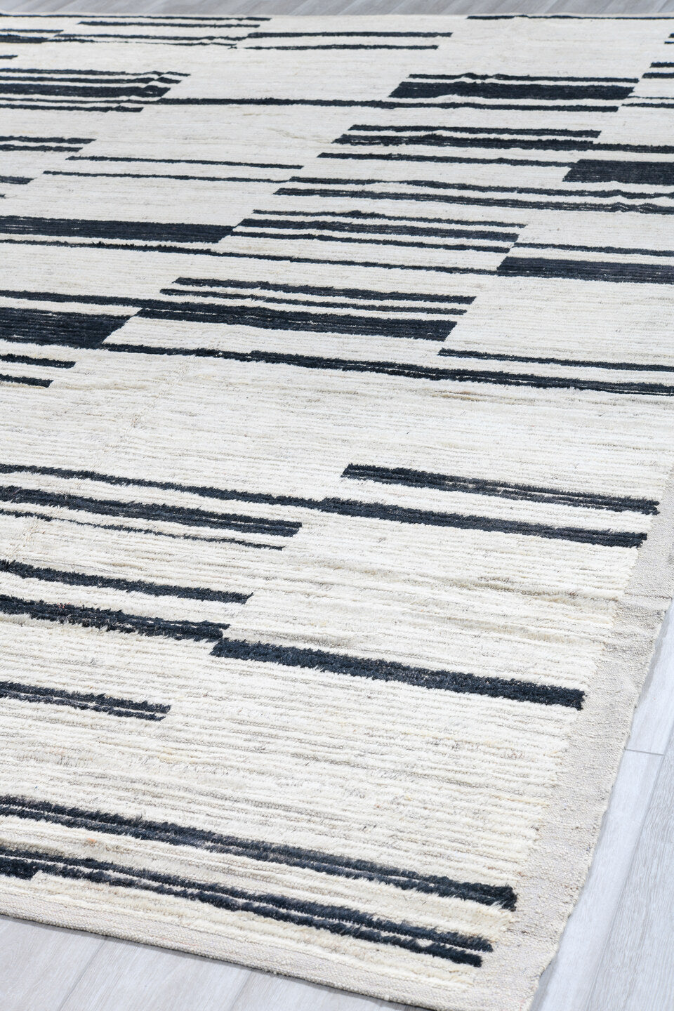 10' x 14' one-of-a-kind handmade vintage Tulu large size rug. Color palette: ivory, charcoal, black, gray