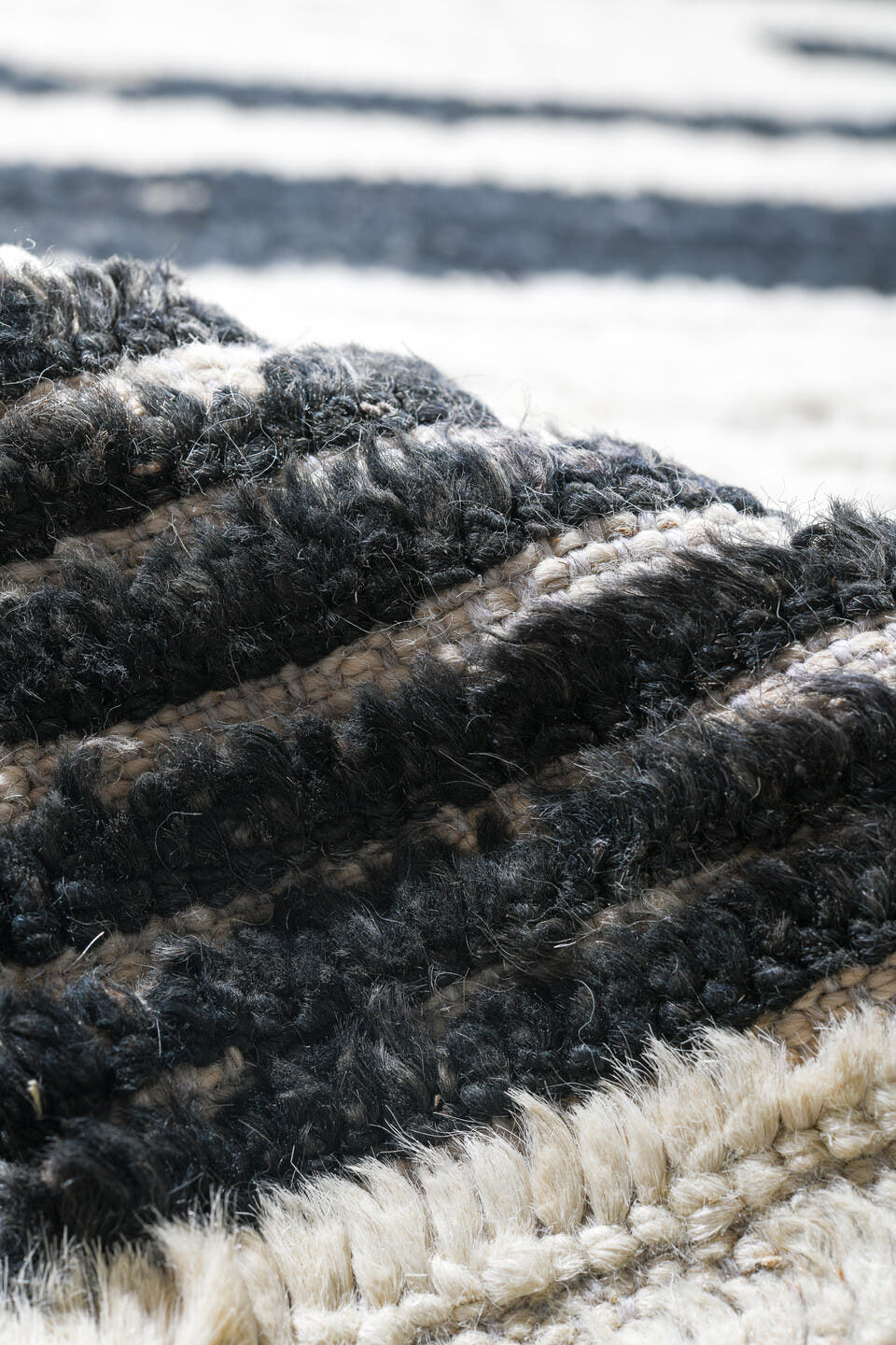 10' x 14' one-of-a-kind handmade vintage Tulu large size rug. Color palette: ivory, charcoal, black, gray