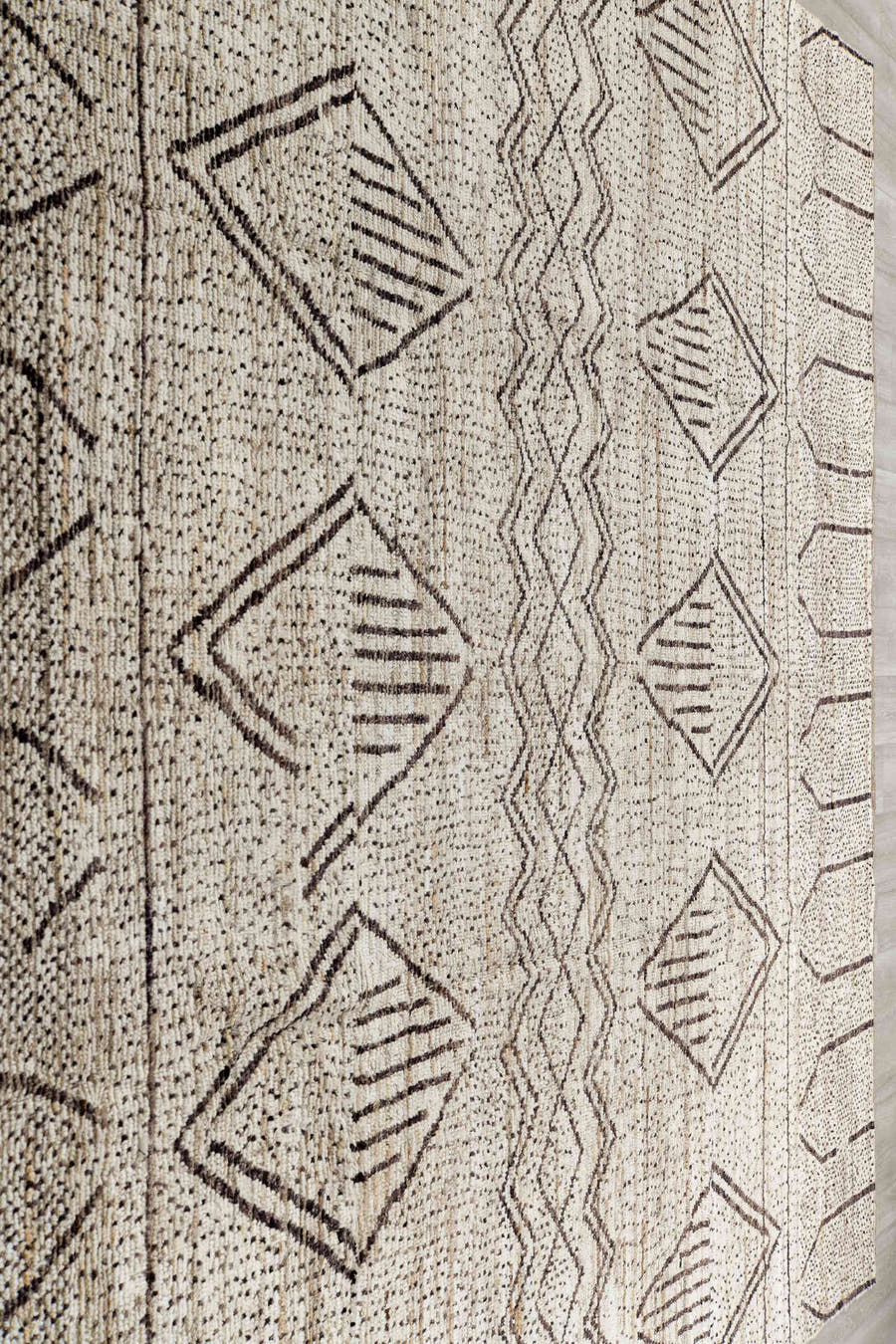 10' x 14' one-of-a-kind handmade vintage Tulu large size rug. Color palette: ivory, brown, taupe, cream, beige, gray