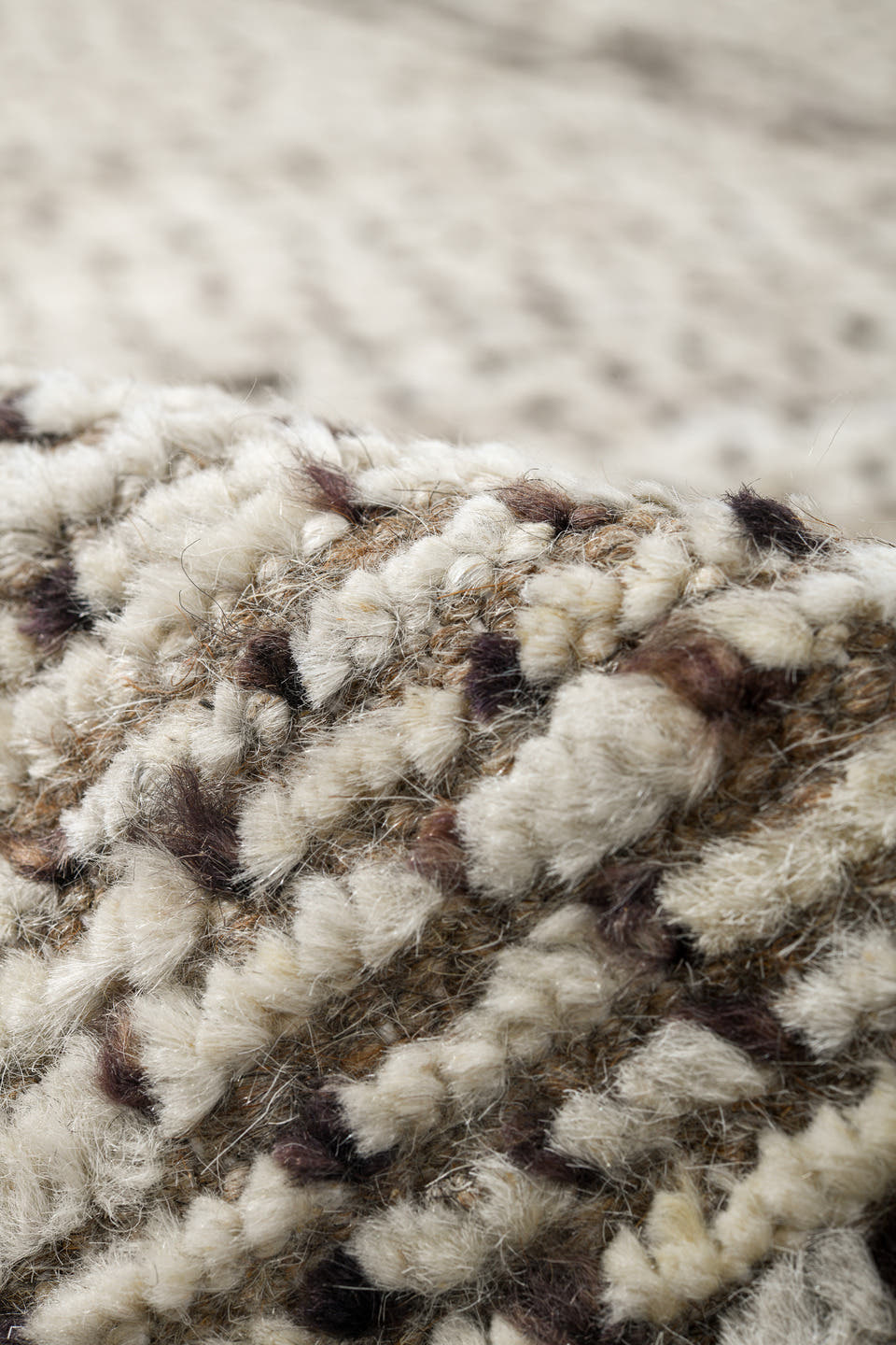 10' x 14' one-of-a-kind handmade vintage Tulu large size rug. Color palette: ivory, brown, taupe, cream, beige, gray