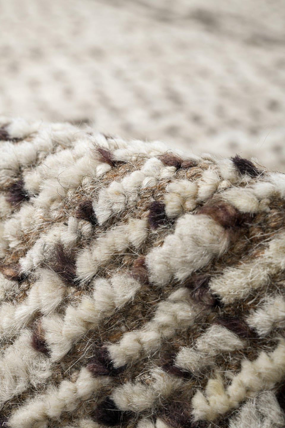 10' x 14' one-of-a-kind handmade vintage Tulu large size rug. Color palette: ivory, brown, taupe, cream, beige, gray