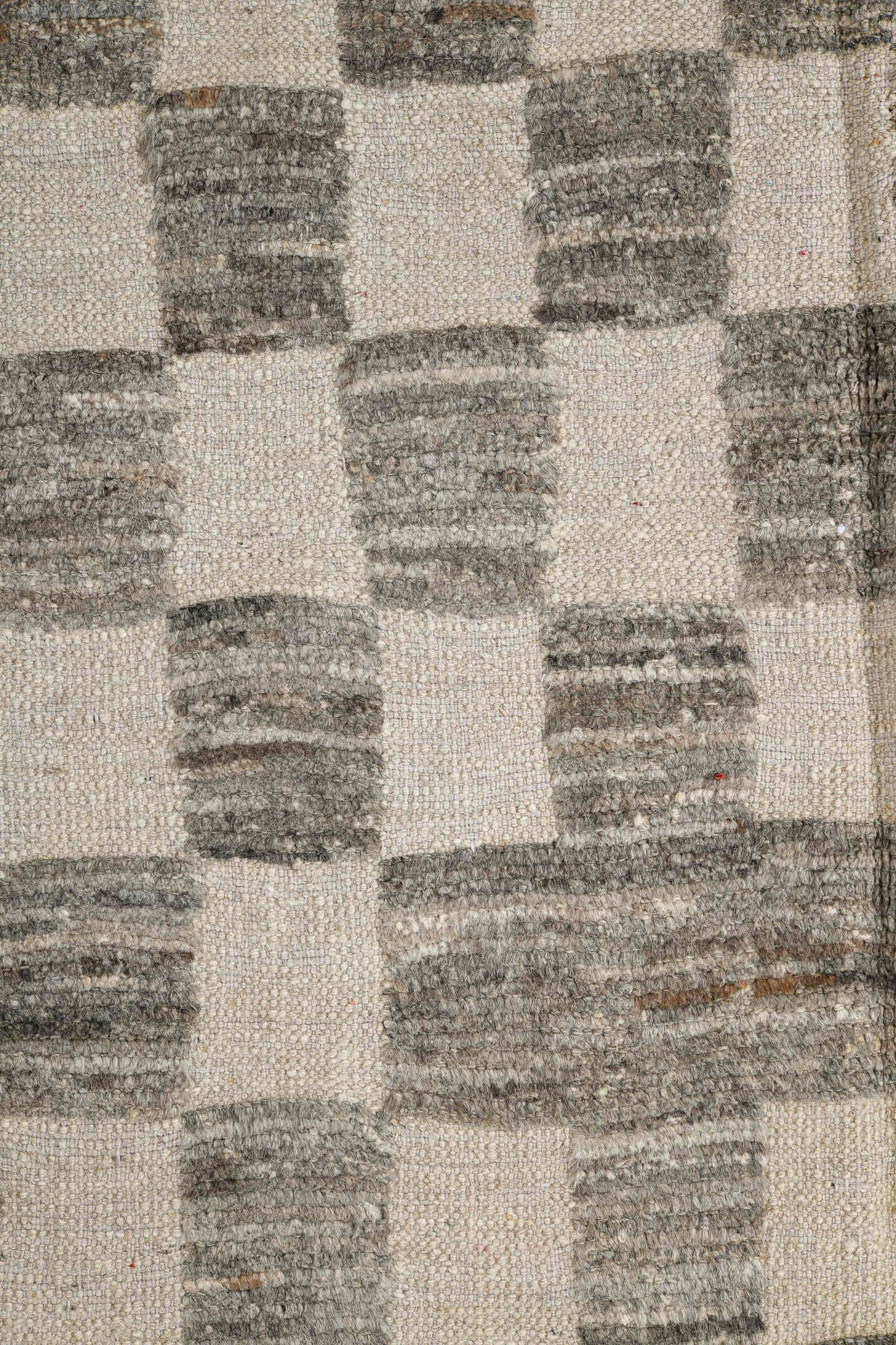 6' x 9' one-of-a-kind handmade vintage Tulu medium size rug. Color palette: ivory, gray, taupe, beige