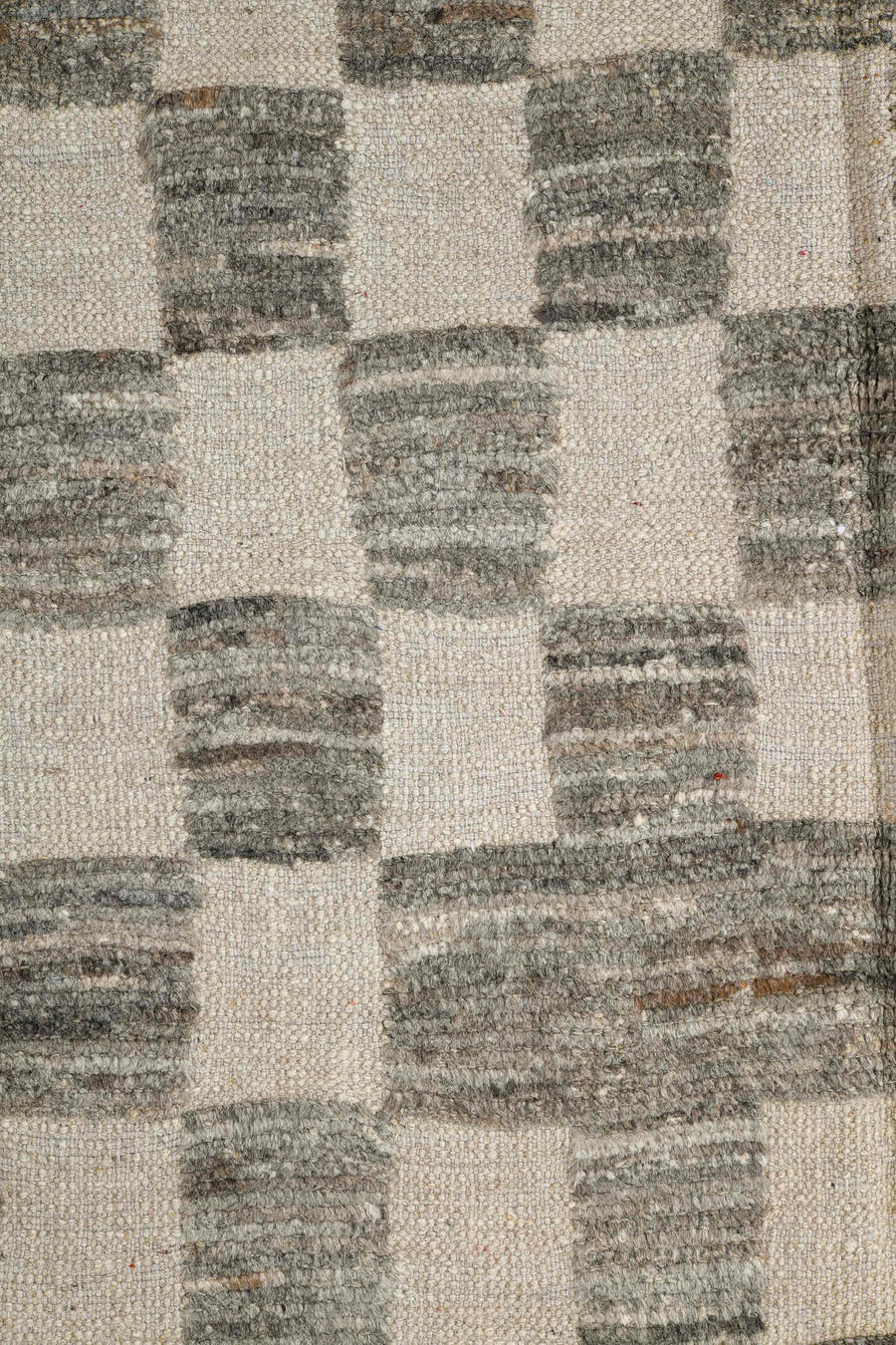 6' x 9' one-of-a-kind handmade vintage Tulu medium size rug. Color palette: ivory, gray, taupe, beige