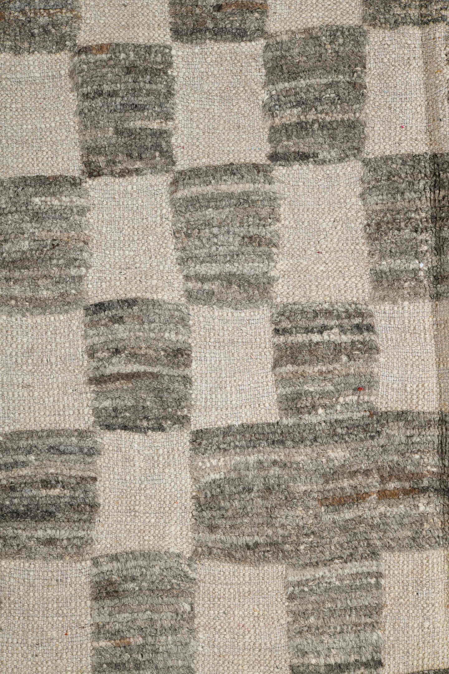 6' x 9' one-of-a-kind handmade vintage Tulu medium size rug. Color palette: ivory, gray, taupe, beige