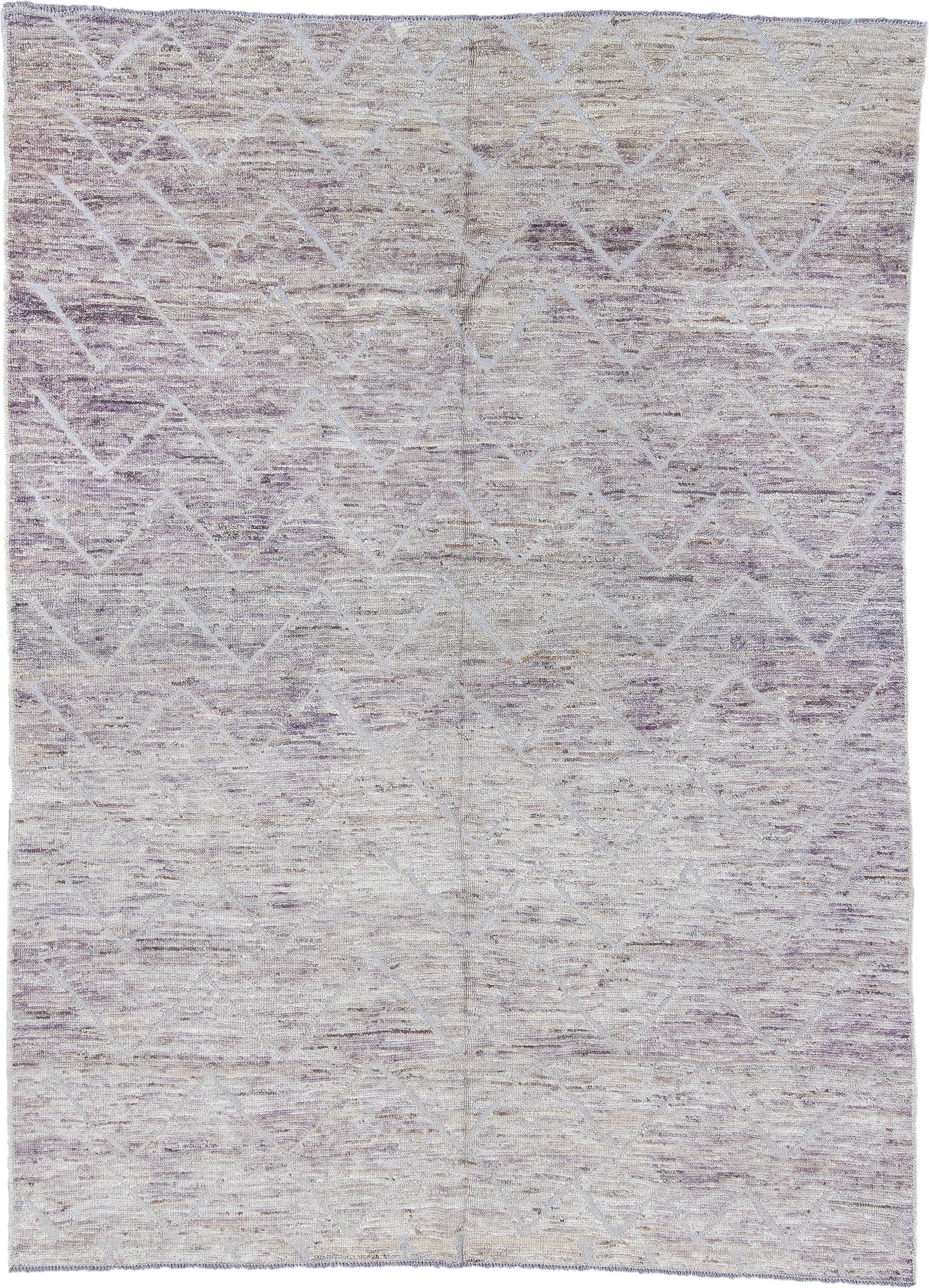 6' x 8' one-of-a-kind handmade vintage Tulu medium size rug. Color palette: ivory, taupe, lavender, gray, beige, light gray