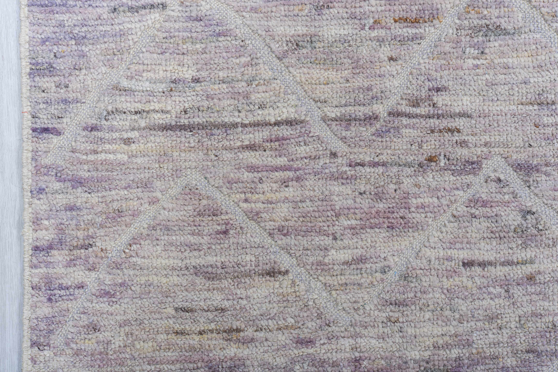 6' x 8' one-of-a-kind handmade vintage Tulu medium size rug. Color palette: ivory, taupe, lavender, gray, beige, light gray