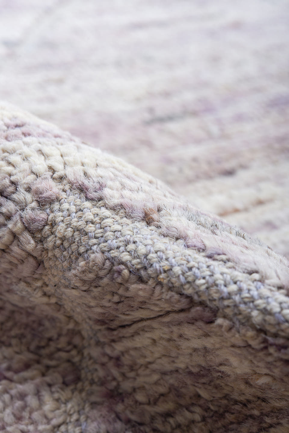 6' x 8' one-of-a-kind handmade vintage Tulu medium size rug. Color palette: ivory, taupe, lavender, gray, beige, light gray