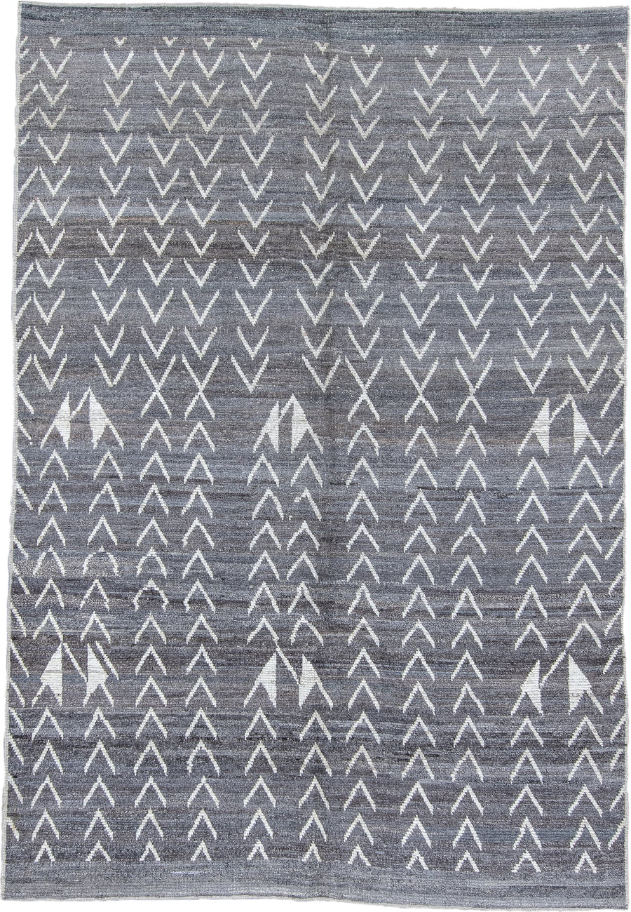 6' x 9' one-of-a-kind handmade vintage Tulu medium size rug. Color palette: gray, ivory, charcoal, black