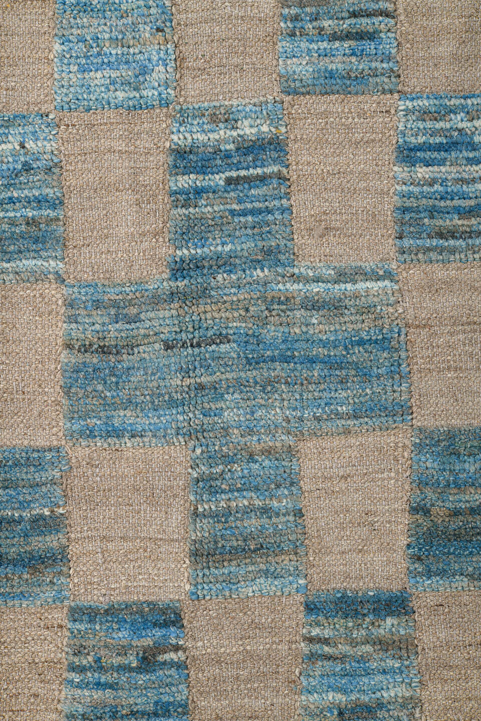 8' x 11' one-of-a-kind handmade vintage Tulu large size rug. Color palette: sky blue, ivory, cream, taupe, light blue, beige
