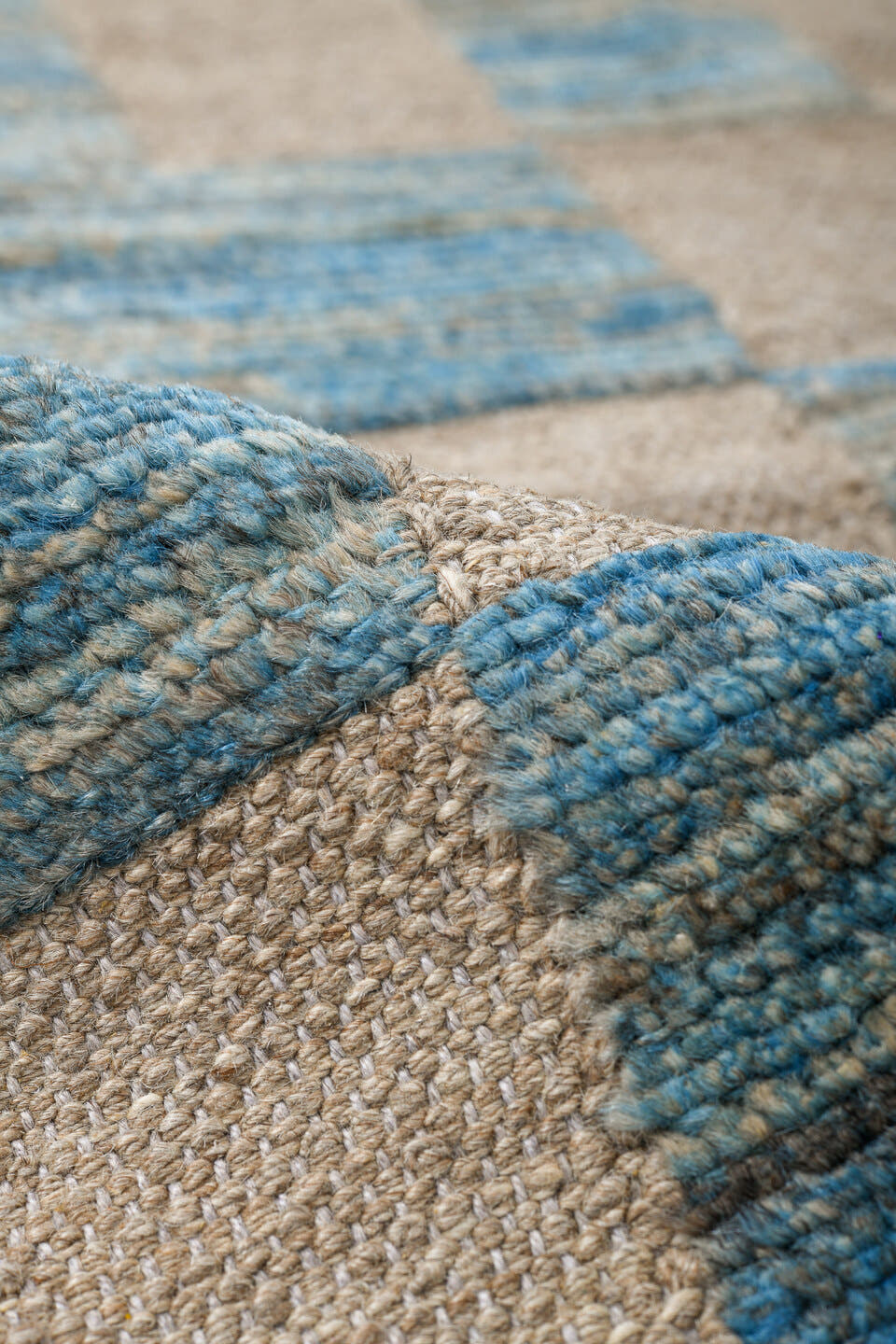 8' x 11' one-of-a-kind handmade vintage Tulu large size rug. Color palette: sky blue, ivory, cream, taupe, light blue, beige