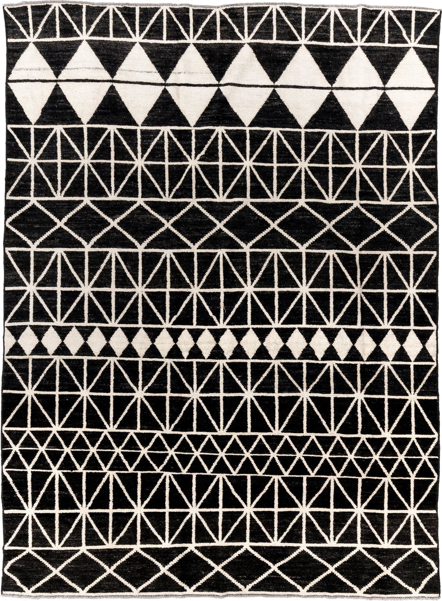 7' x 10' one-of-a-kind handmade vintage Tulu large size rug. Color palette: black, ivory