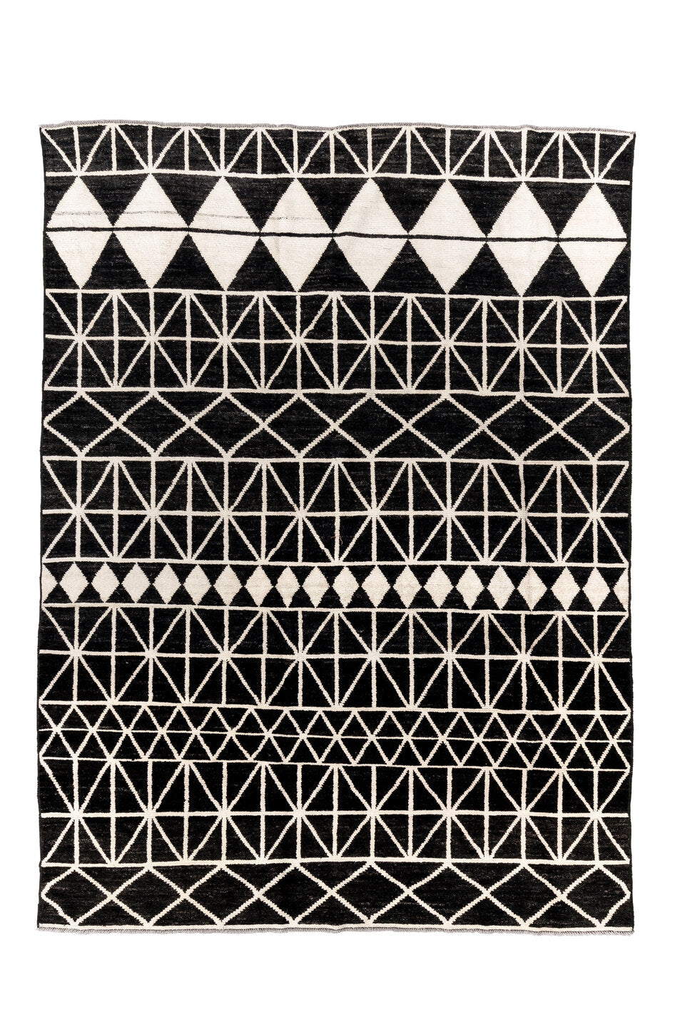 7' x 10' one-of-a-kind handmade vintage Tulu large size rug. Color palette: black, charcoal, dark gray, dim gray, gray