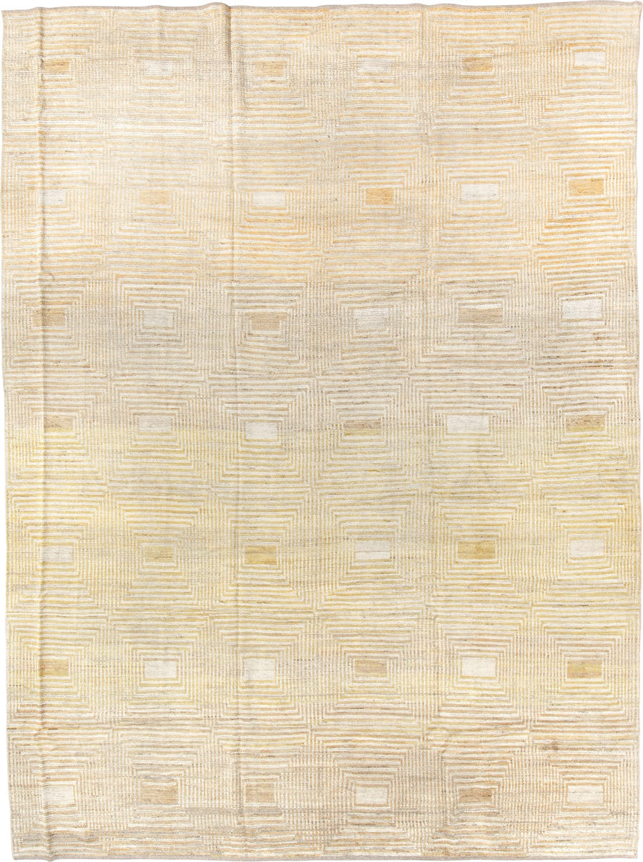 10' x 13' one-of-a-kind handmade vintage Tulu large size rug. Color palette: ivory, pale gold, cream, beige, camel, gold