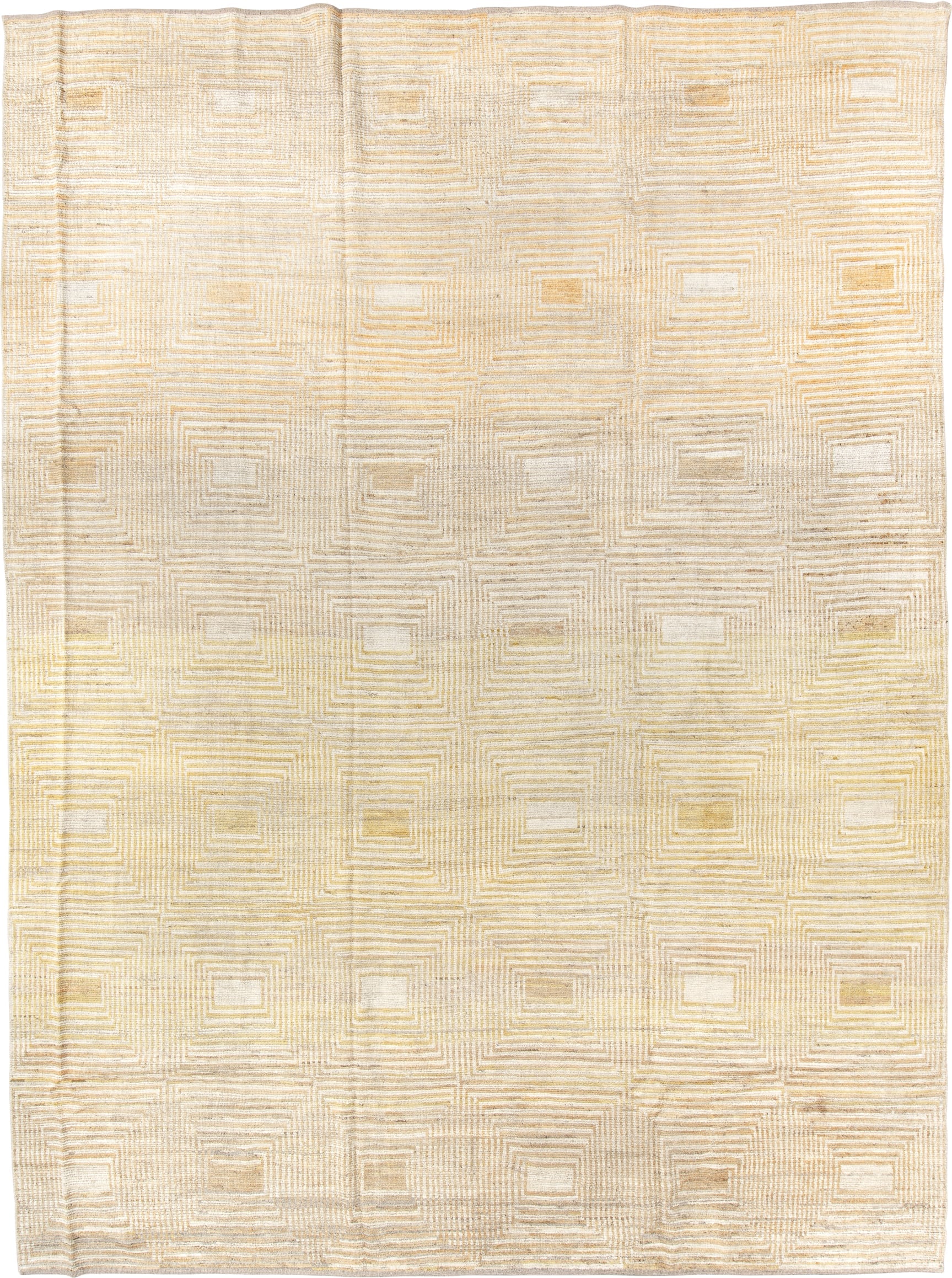 10' x 13' one-of-a-kind handmade vintage Tulu large size rug. Color palette: ivory, pale gold, cream, beige, camel, gold