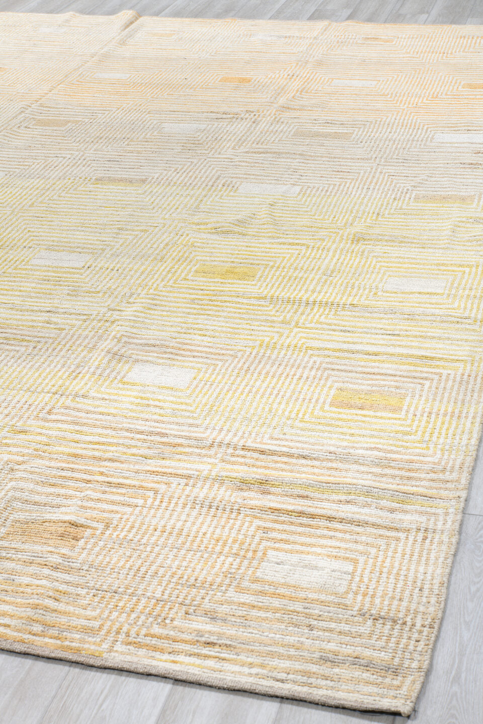 10' x 13' one-of-a-kind handmade vintage Tulu large size rug. Color palette: ivory, pale gold, cream, beige, camel, gold