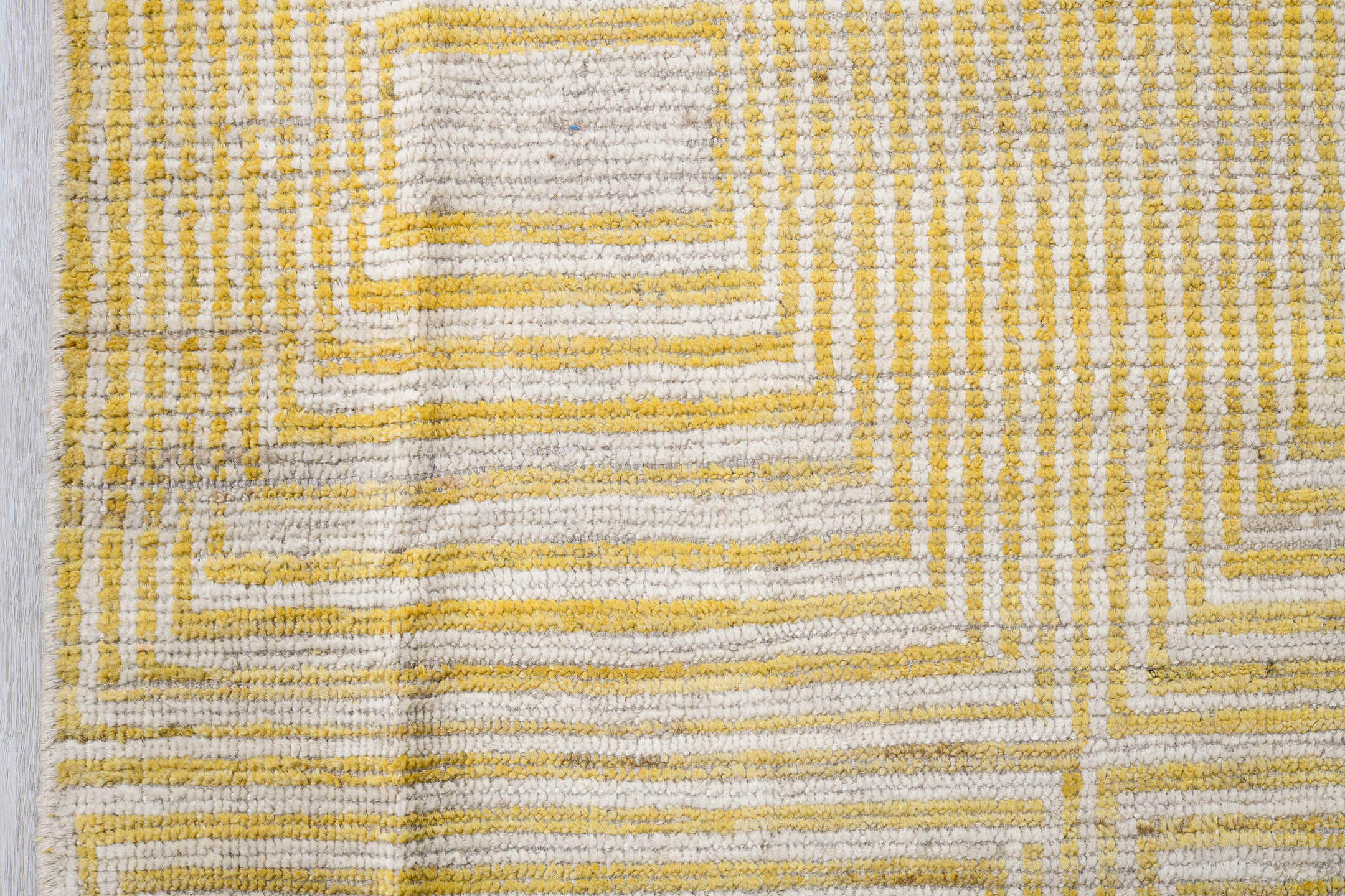 10' x 13' one-of-a-kind handmade vintage Tulu large size rug. Color palette: ivory, pale gold, cream, beige, camel, gold