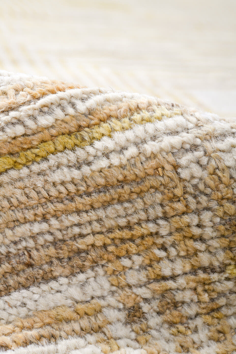 10' x 13' one-of-a-kind handmade vintage Tulu large size rug. Color palette: ivory, pale gold, cream, beige, camel, gold
