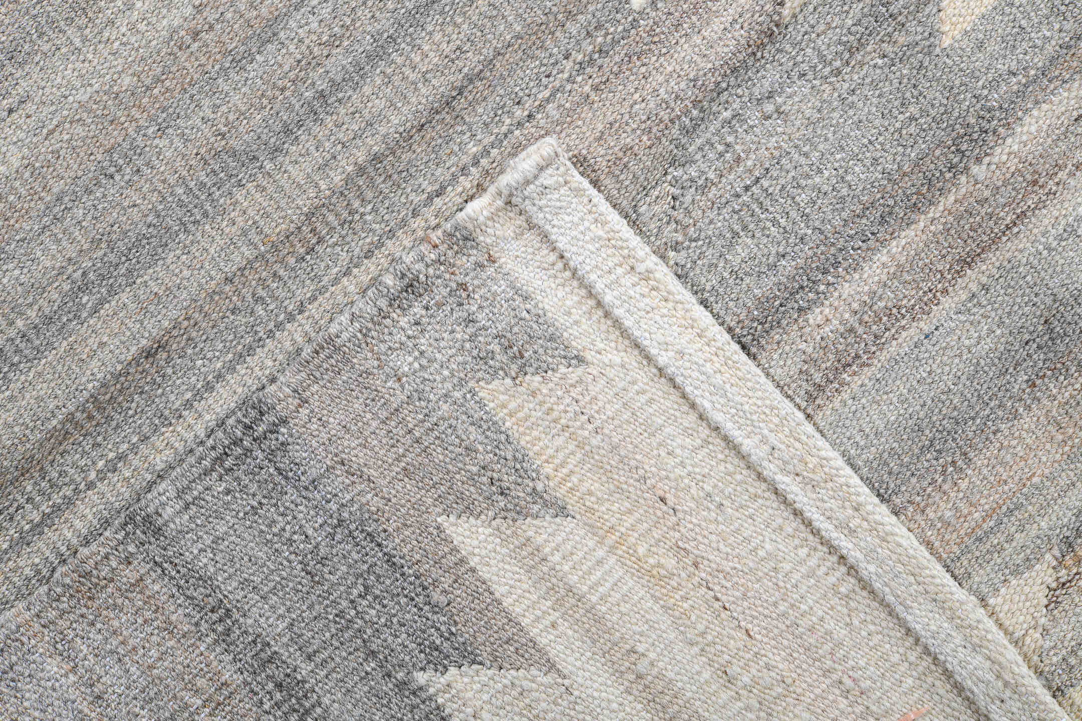 13' x 16' one-of-a-kind handmade vintage Kilim oversize rug. Color palette: dark gray, dim gray, floral white, gainsboro