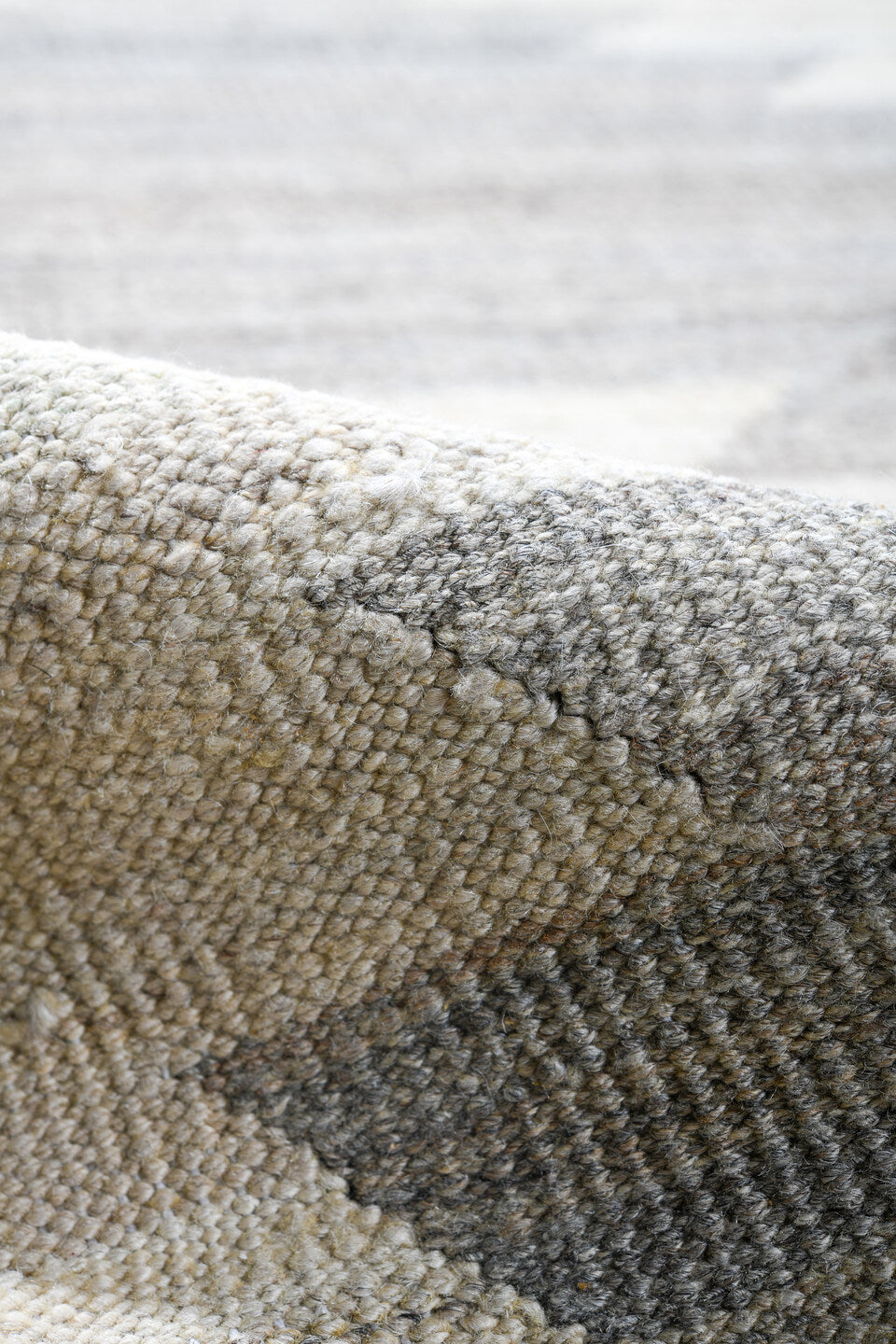 13' x 16' one-of-a-kind handmade vintage Kilim oversize rug. Color palette: dark gray, dim gray, floral white, gainsboro