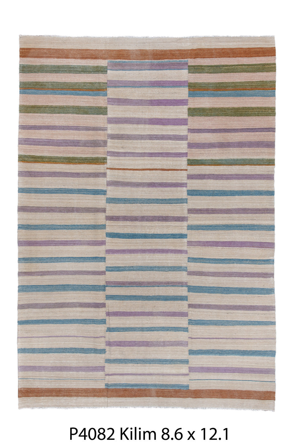 8' x 11' one-of-a-kind handmade vintage Kilim large size rug. Color palette: black, blue, brown, gray, light blue