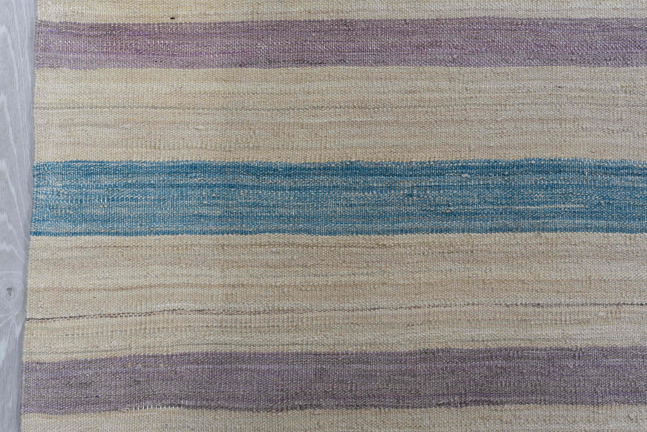 8' x 11' one-of-a-kind handmade vintage Kilim large size rug. Color palette: ivory, lavender, sky_blue, olive, blush, rust