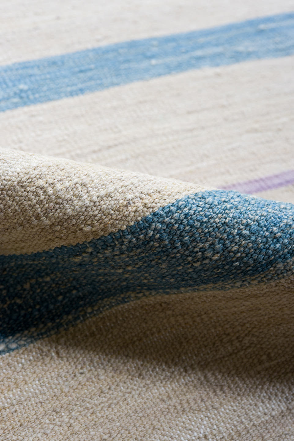 8' x 11' one-of-a-kind handmade vintage Kilim large size rug. Color palette: ivory, lavender, sky blue, olive, blush, rust