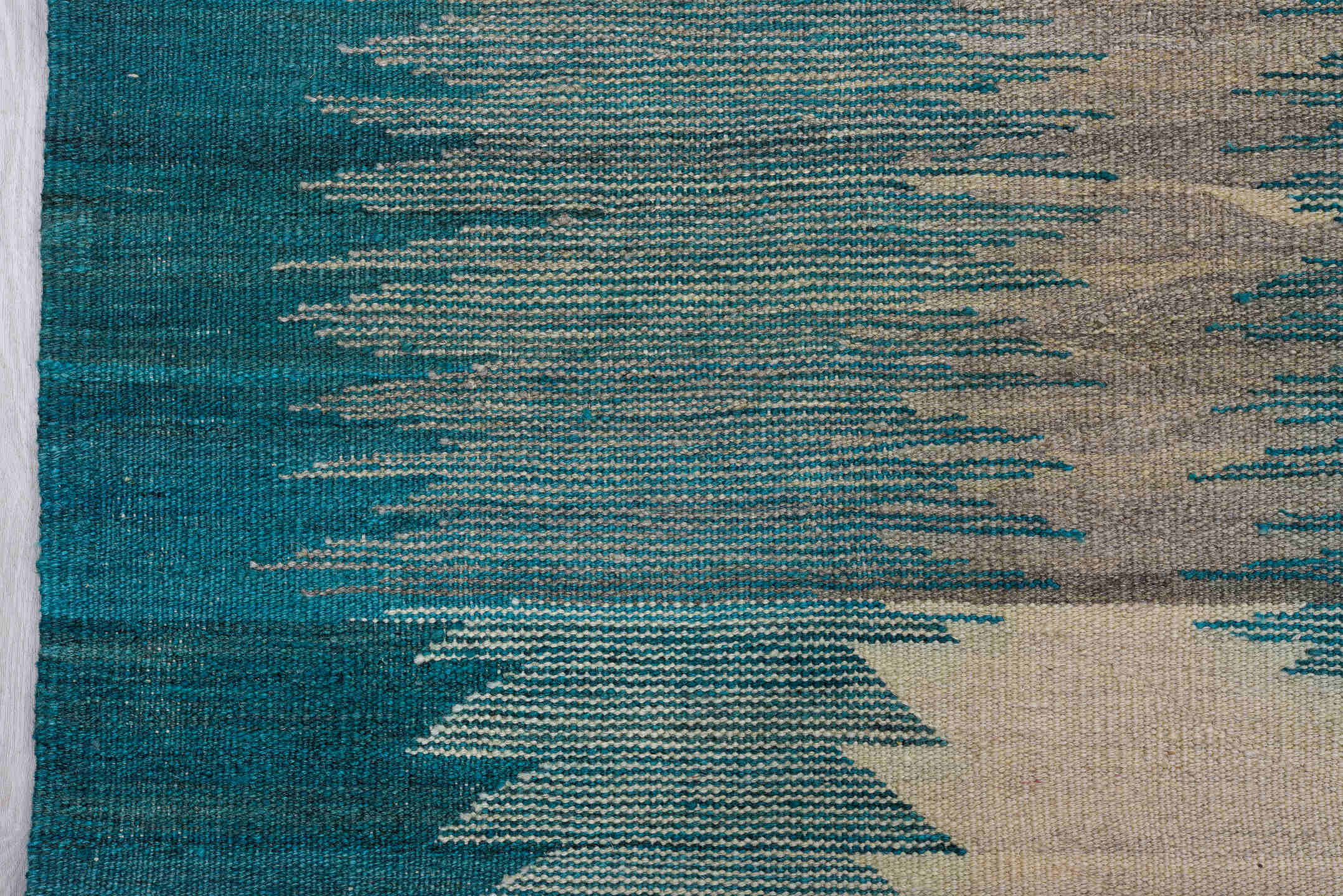 8' x 11' one-of-a-kind handmade vintage Kilim large size rug. Color palette: teal, ivory, aqua, turquoise, slate, gray