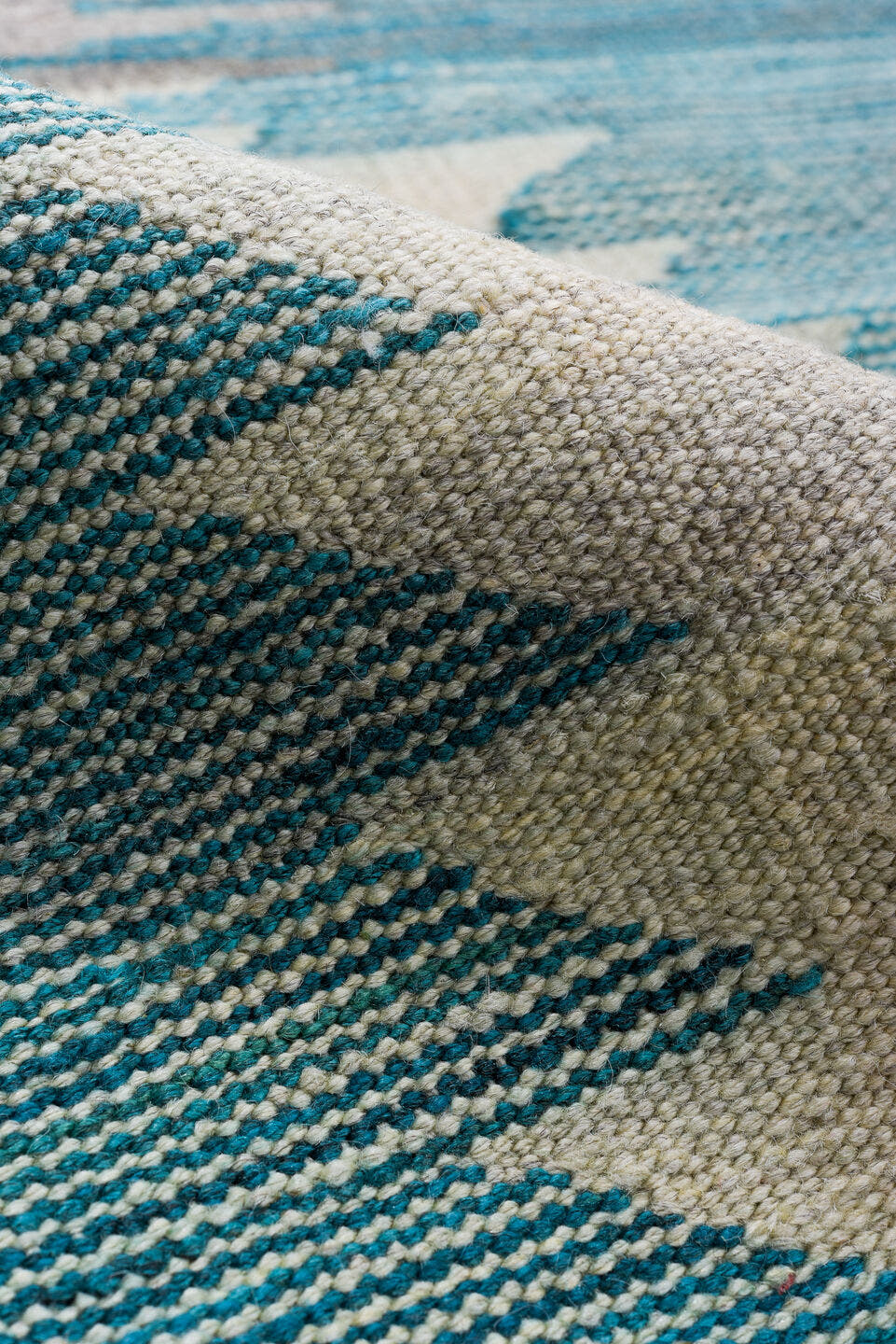 8' x 11' one-of-a-kind handmade vintage Kilim large size rug. Color palette: teal, ivory, aqua, turquoise, slate, gray