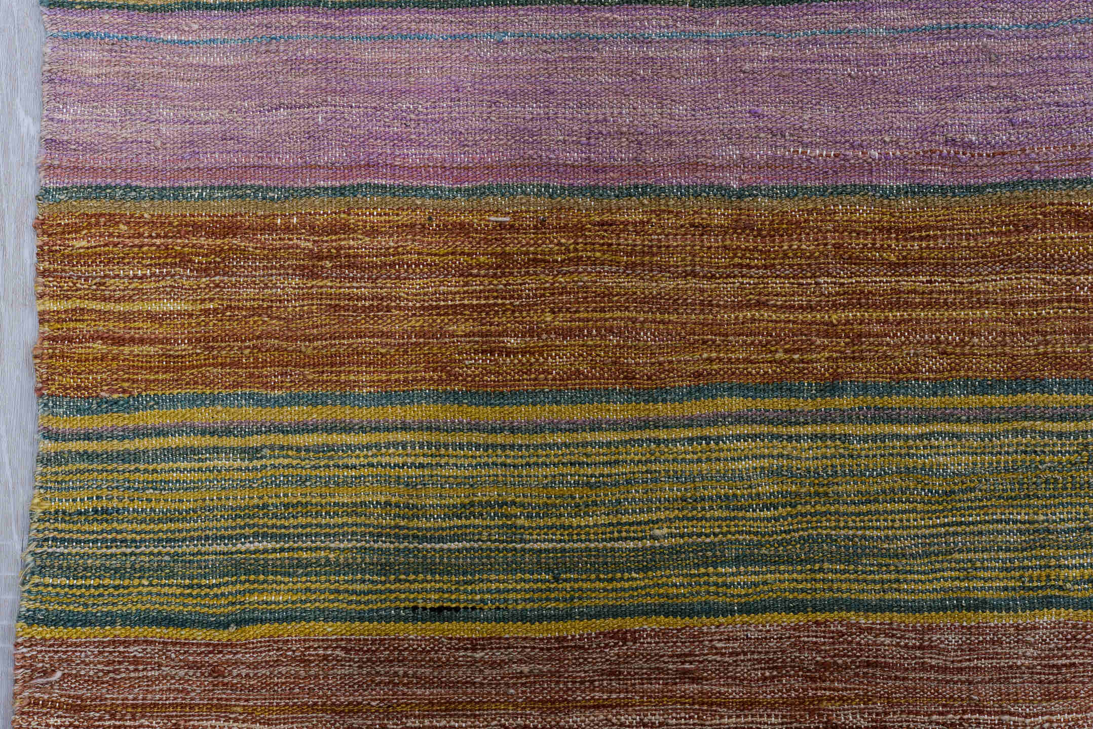 8' x 12' one-of-a-kind handmade vintage Kilim large size rug. Color palette: rose, rust, sage, ivory, taupe, slate