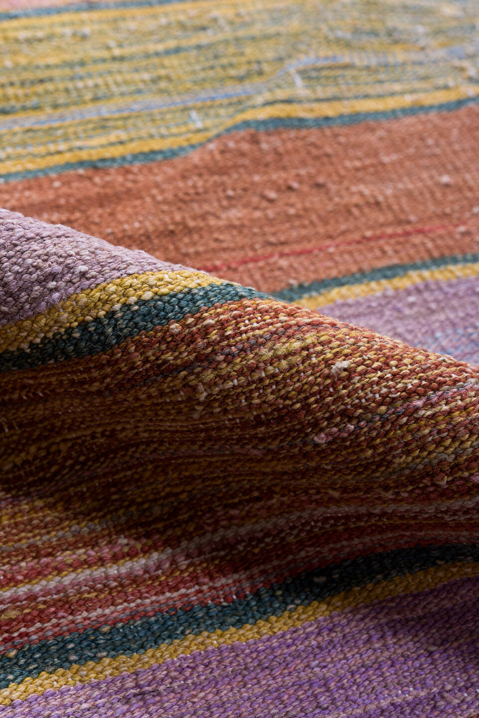 8' x 12' one-of-a-kind handmade vintage Kilim large size rug. Color palette: rose, rust, sage, ivory, taupe, slate